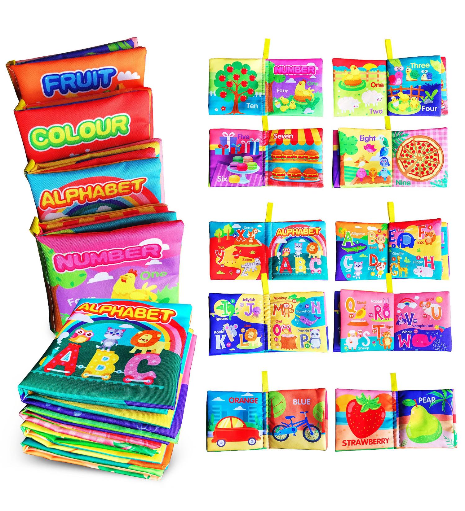 AMINFUN Soft Cloth Baby Book Toy Colorful Fabric Baby Learning Book(ABC-Z Alphabet 123-10 Colour Fruit 4 Pack) Touch and Feel Crinkle Sound Early Educational Toy Gift for Babies Infants Toddlers - Buy Online on GoSupps.com