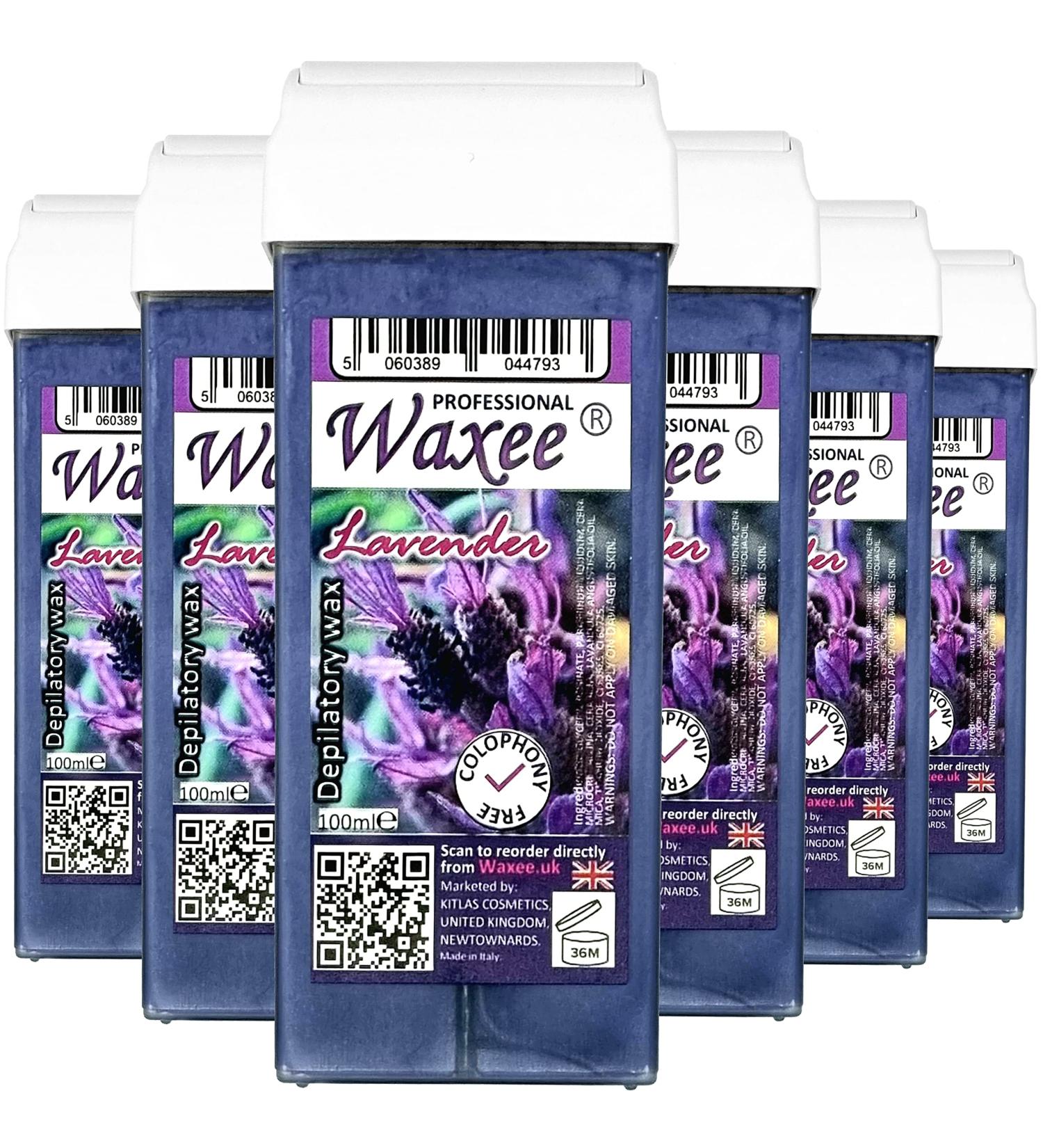6 x 100ml roll on wax cartridge roller wax refill COLOPHONY FREE Waxee (Roll on wax Lavender)