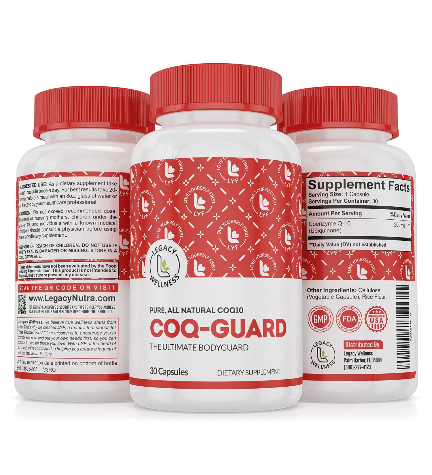 Buy Legacy Wellness CoQ-GUARD CoQ10 200mg - Natural High Potency Supplement for Energy Heart Health & Antioxidant Support - Non-GMO 30 Caps - Buy Online on GoSupps.com