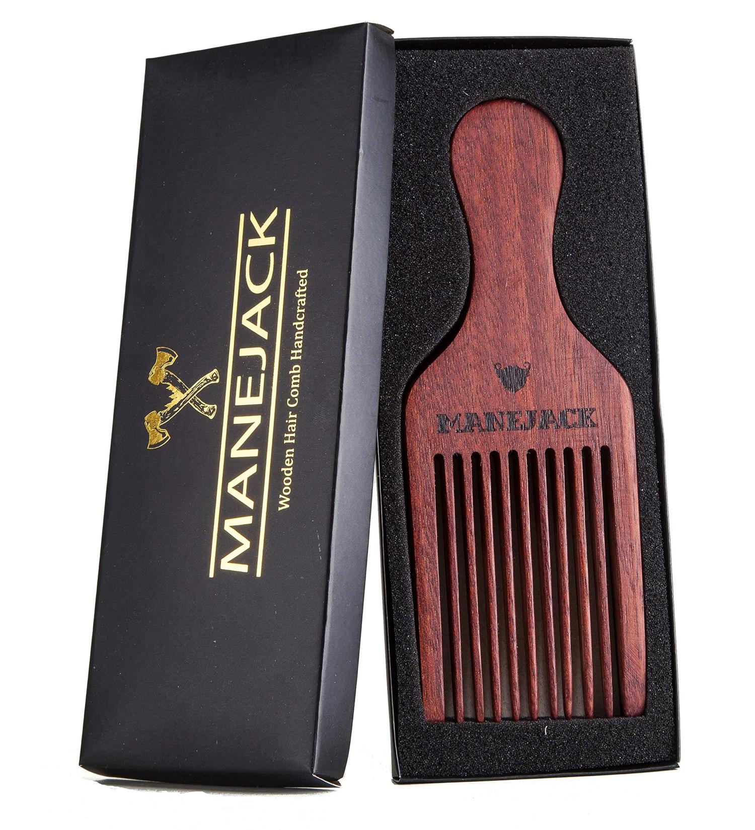 MANEJACK Beard Pick for Men - Wooden Afro Hair Lift Comb - Buy Online on GoSupps.com