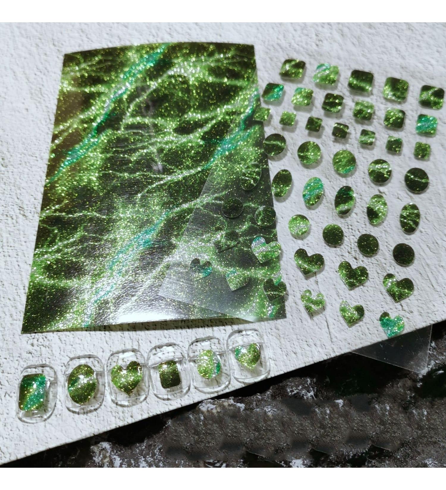 Nail Decoration 3D Adhesive Decals Amber Green Nail Sticker Aurora Ice Cube Glitter(02) Style02 - Buy Online on GoSupps.com