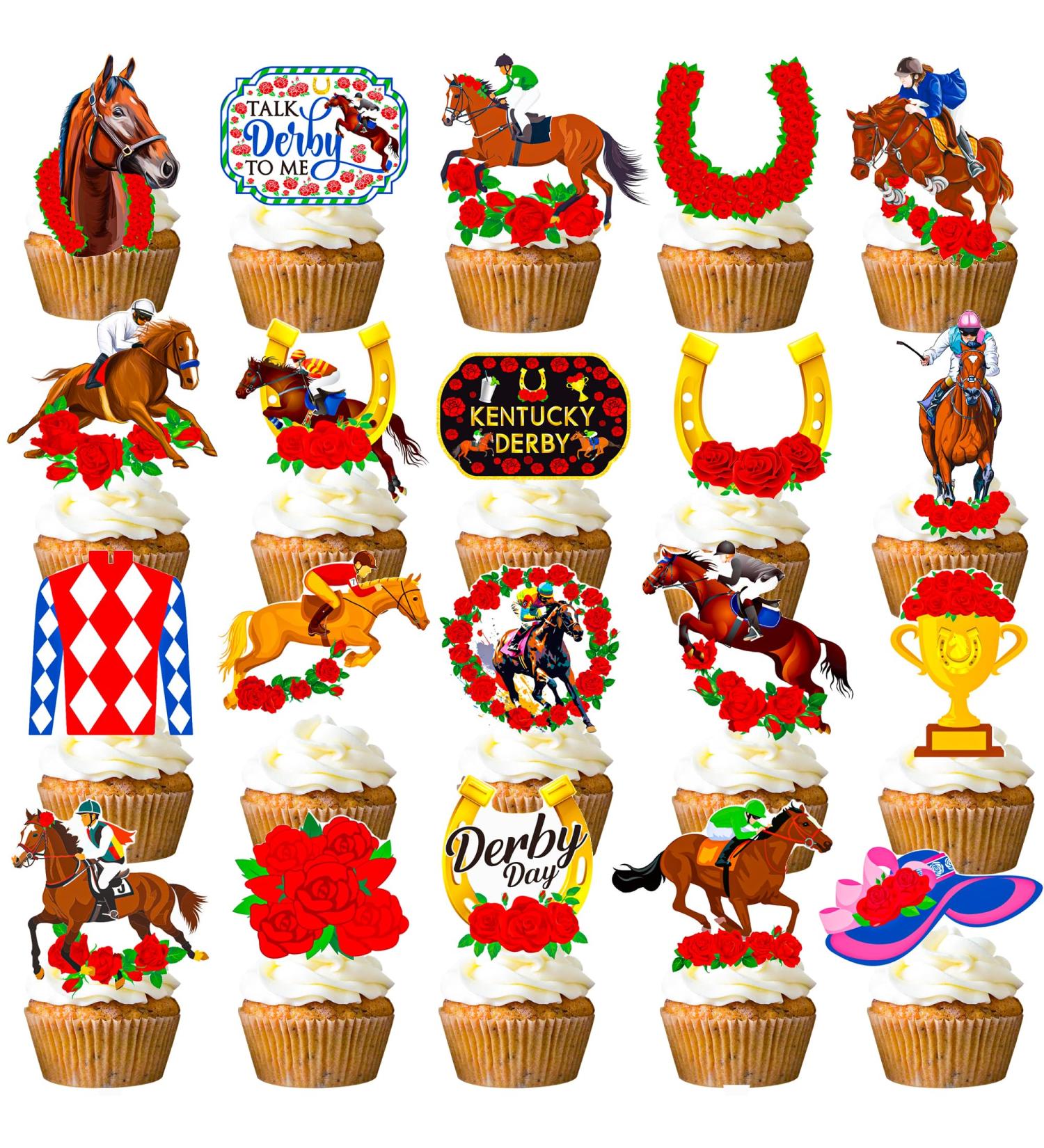 Kentucky Horse Derby Cupcake Toppers Kentucky Derby Decorations 48Pcs Horse Racing Cupcake Picks Equestrian Derby Birthday Decoration Kentucky Baby Shower Party Supplies - Buy Online on GoSupps.com
