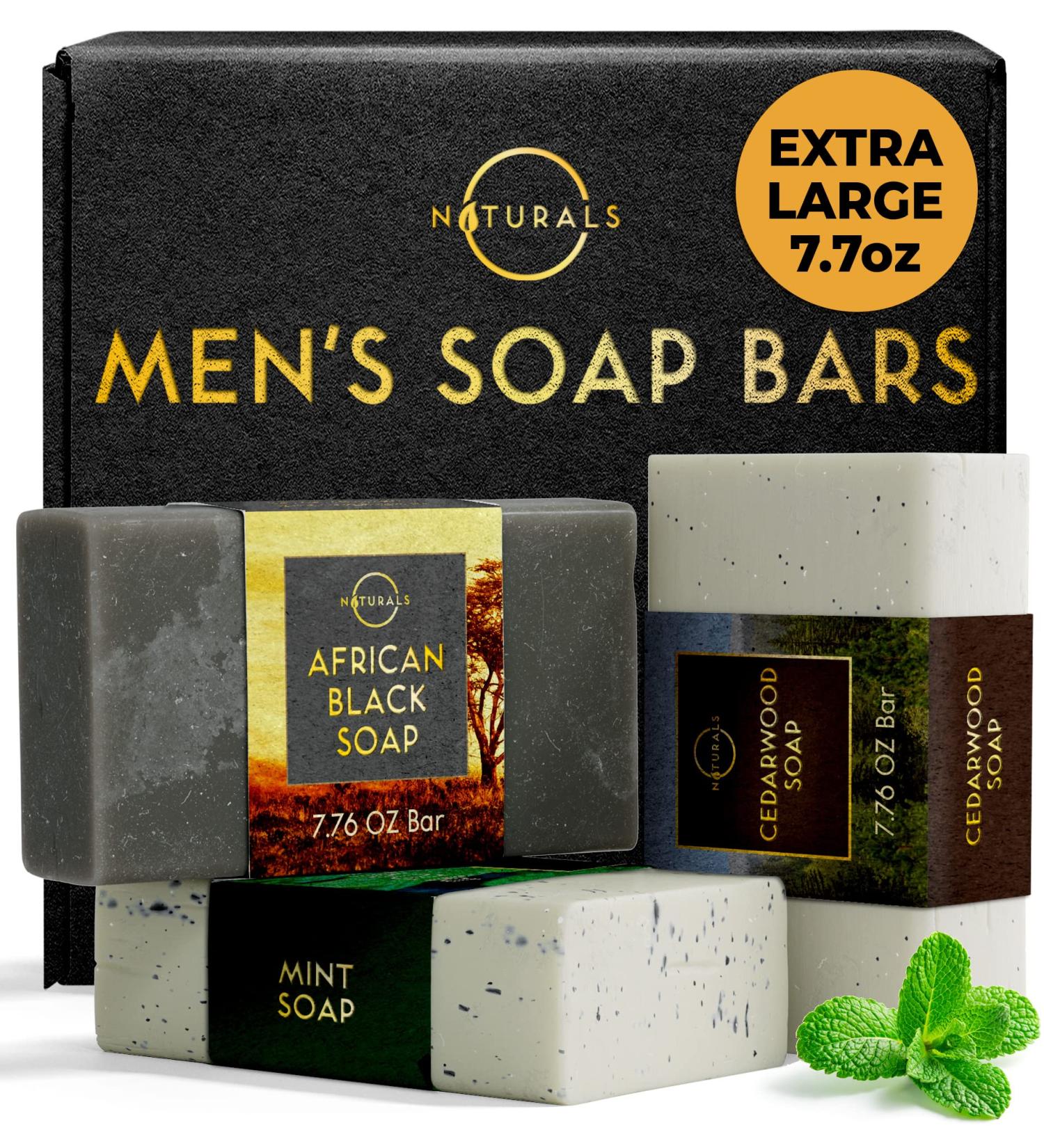 Men's Exfoliating Bar Soap Set - Natural Organic Cedarwood Mint Body Soap for Men - African Black Woodsy Scent - 3-Pcs Pack - Buy Online on GoSupps.com
