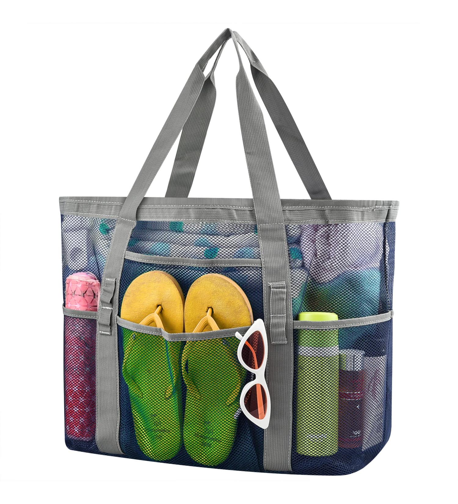 Extra Large Beach Bag with Multiple Pockets - Ideal Family Vacation Tote Bag for Beach Accessories - Blue - Buy Online on GoSupps.com