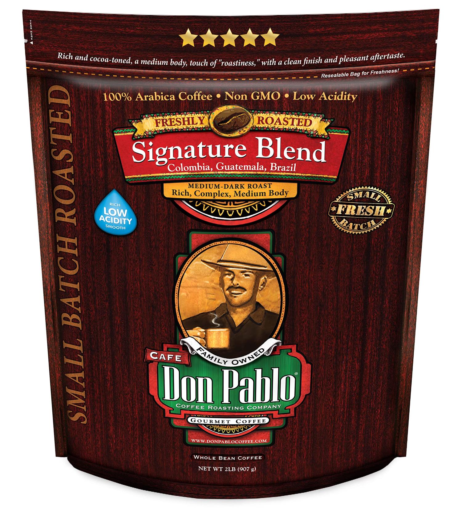 Don Pablo Gourmet Coffee - Signature Blend Medium Dark Roast - Whole Bean 2lb Bag - Buy Online on GoSupps.com