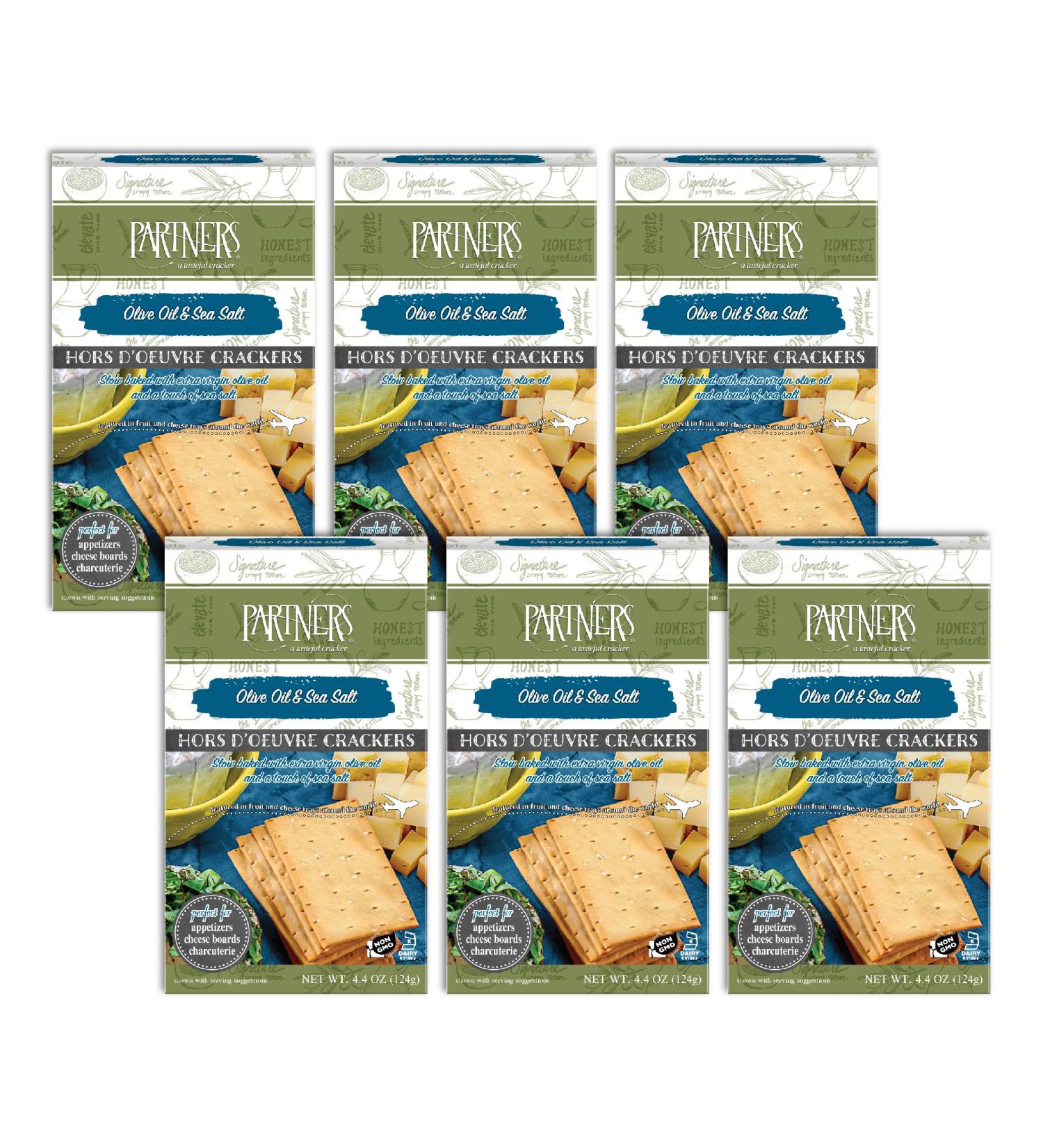 Partners Hors d'Oeuvre Crackers - Olive Oil & Sea Salt 4.4 oz (Pack of 6) | Made with Real Ingredients, Non-GMO, Kosher Compliant - Buy Online on GoSupps.com