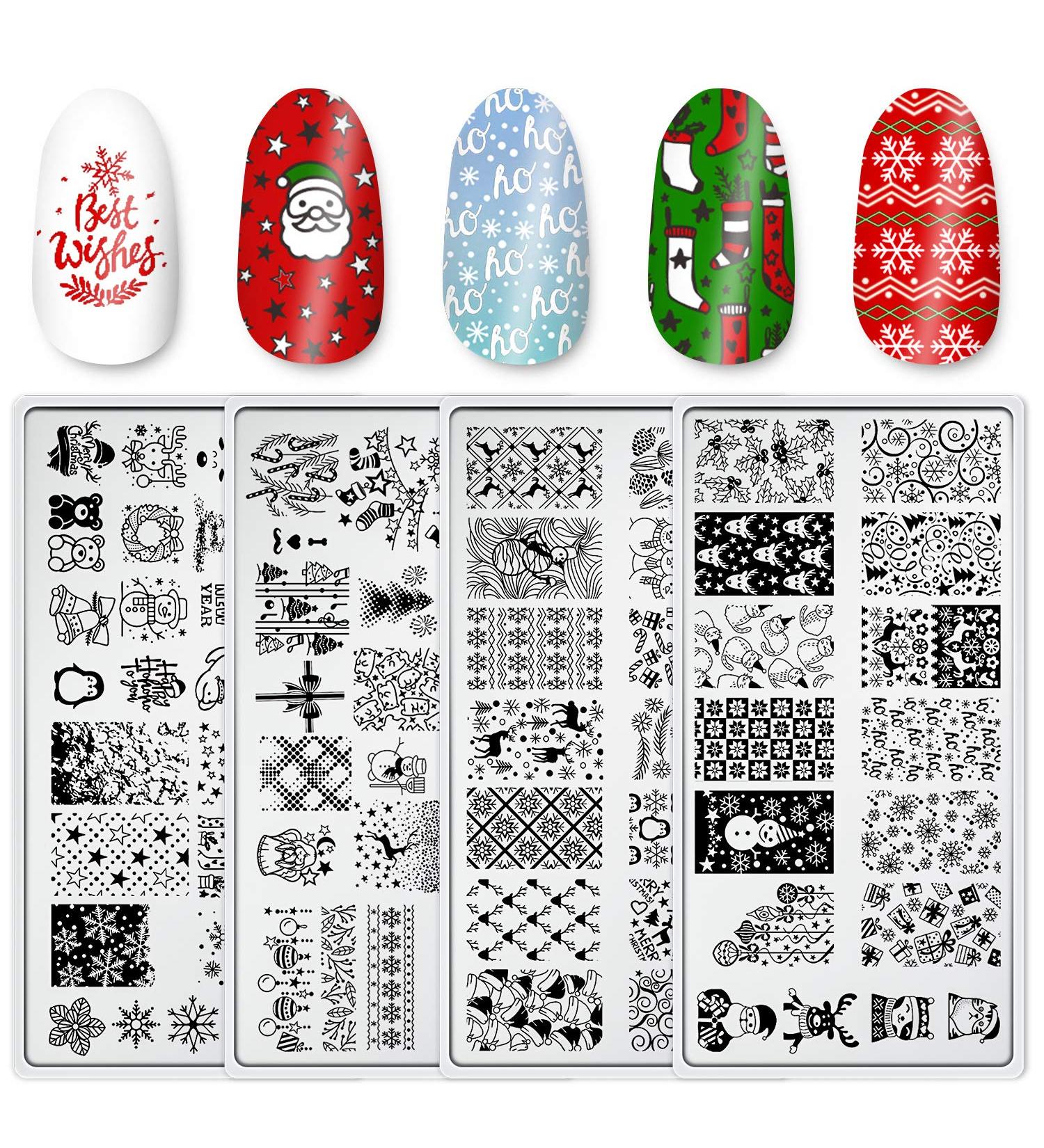 Christmas Nail Art Stamping Plates - Snowflakes Snowman Santa Image Templates Kit - Buy Online on GoSupps.com