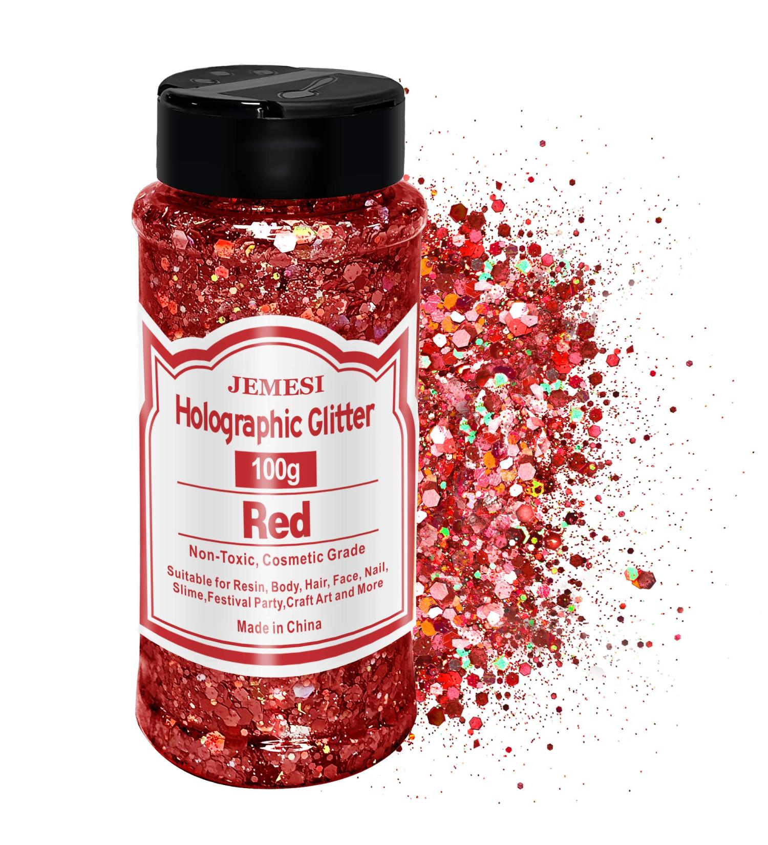 HOLOGRAPHIC Chunky Glitter 100g - Red Craft Glitter for Resin Face Nail Body Slime & Festival Art - Buy Online on GoSupps.com