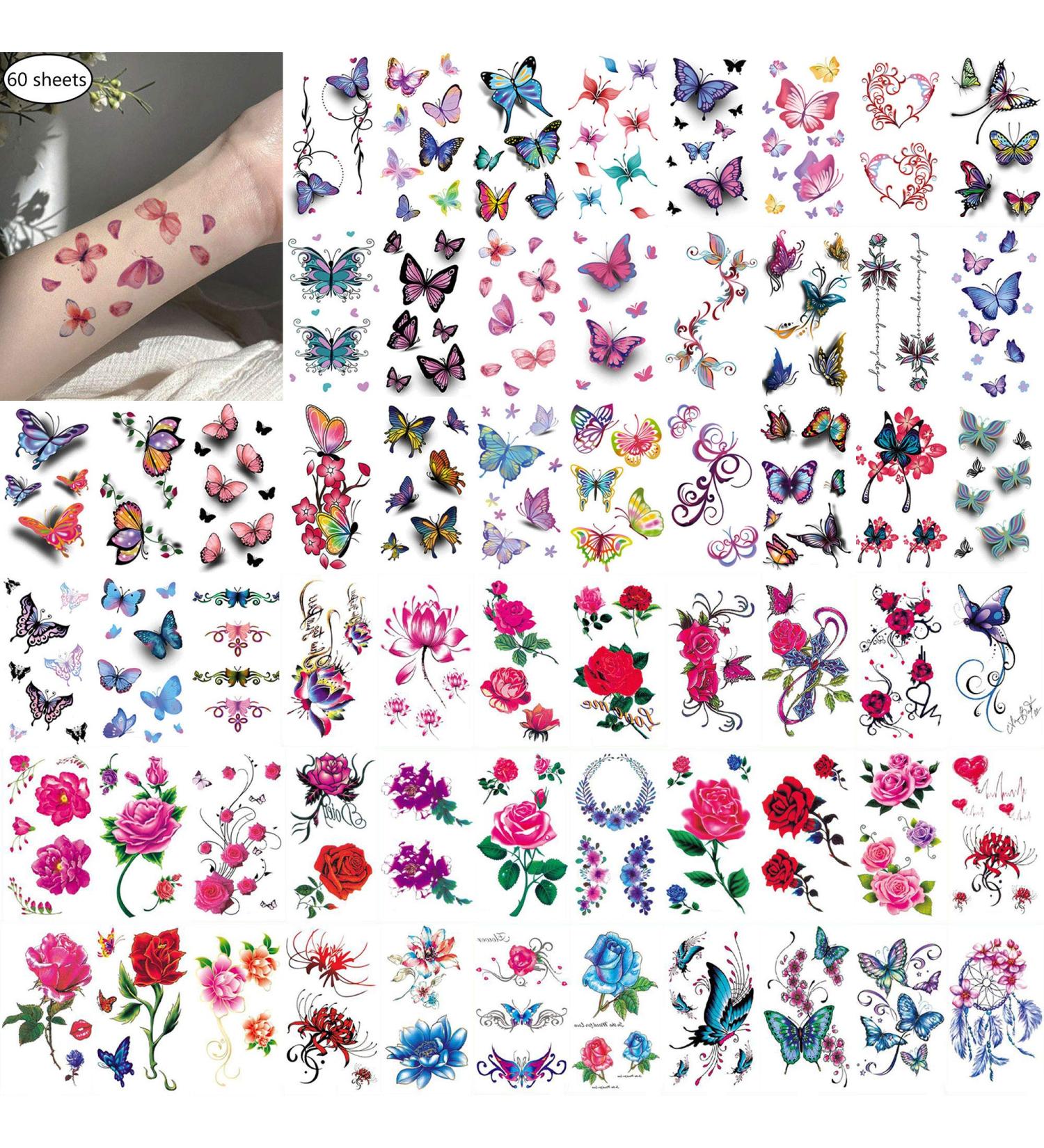 Waterproof 3D Butterfly Temporary Tattoo Sticker - 60 Sheets for Women - Buy Online on GoSupps.com