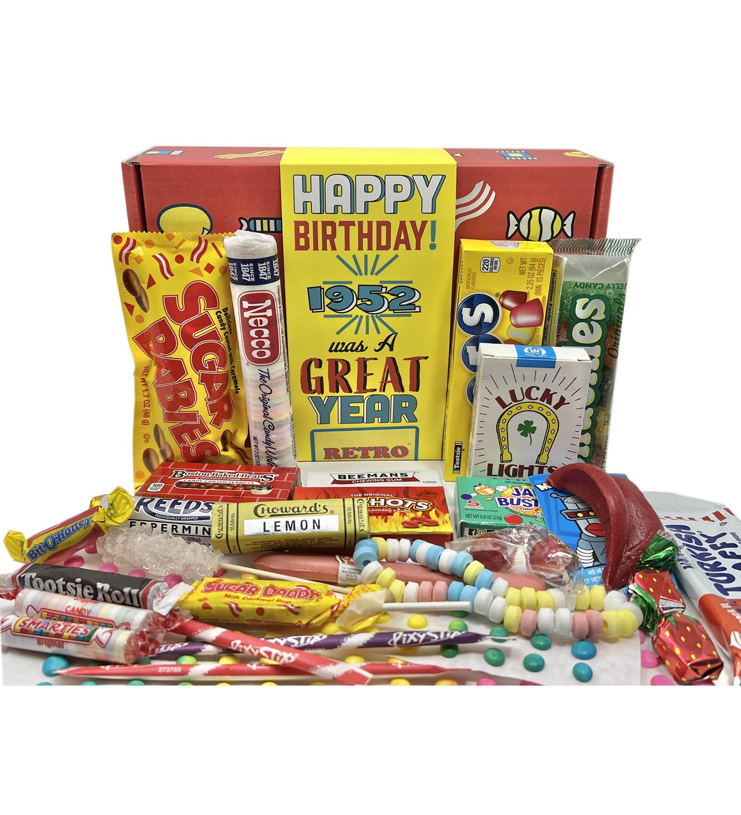 Retro Candy Yum 1952 70th Birthday Gift Box - Nostalgic Candy Mix for 70 Year Old, Born in 1952 - Buy Online on GoSupps.com