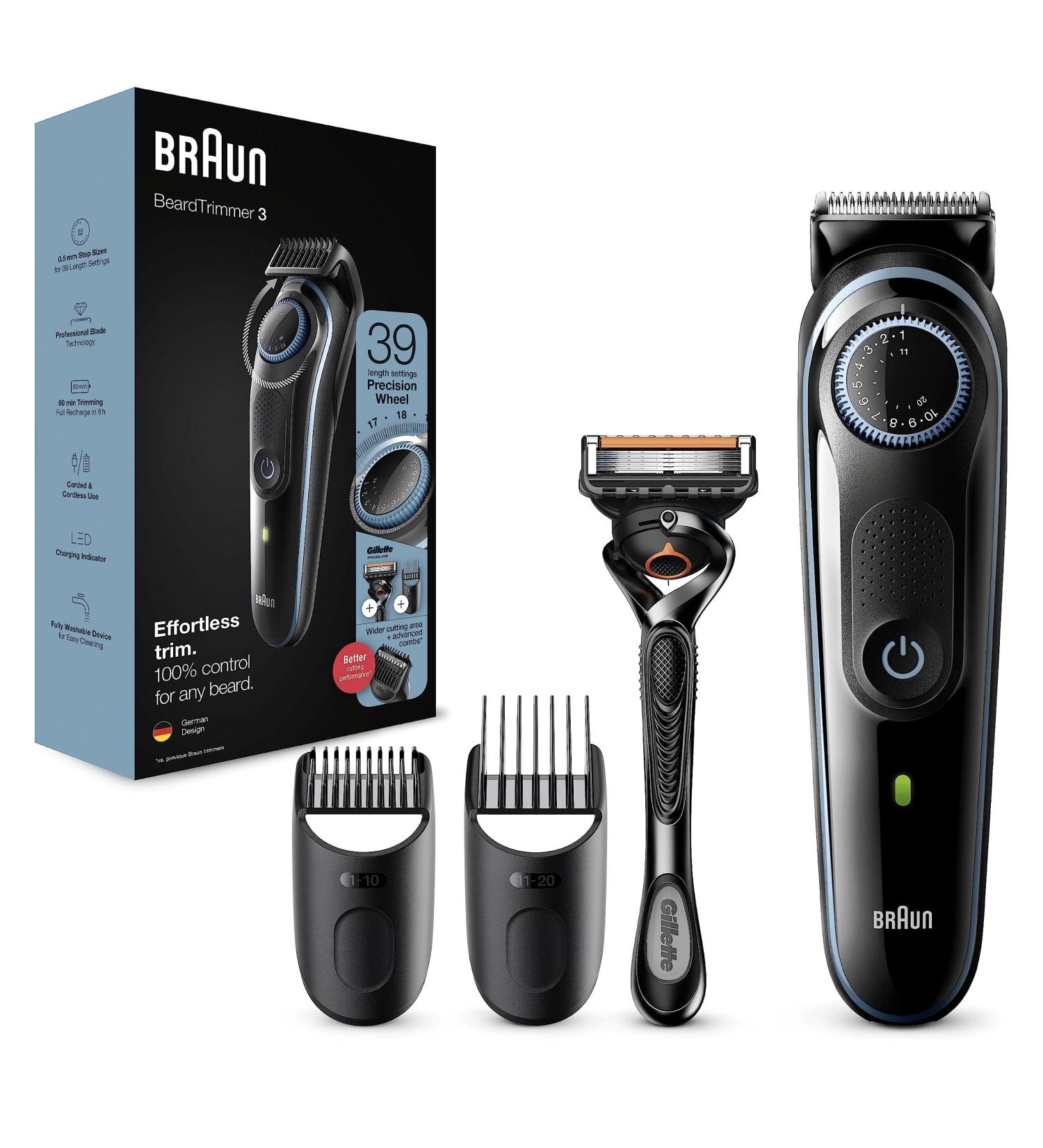 Braun Beard Trimmer & Hair Clippers + Gillette Fusion5 ProGlide Razor | UK 2 Pin Plug - BT3240 Black/Blue - Buy Online on GoSupps.com