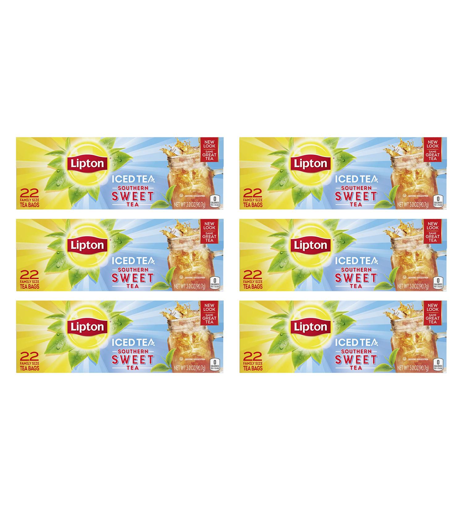 Lipton Family-Sized Black Iced Tea Bags - Southern Sweet Tea 22 ct (Pack of 6) - Buy Online on GoSupps.com