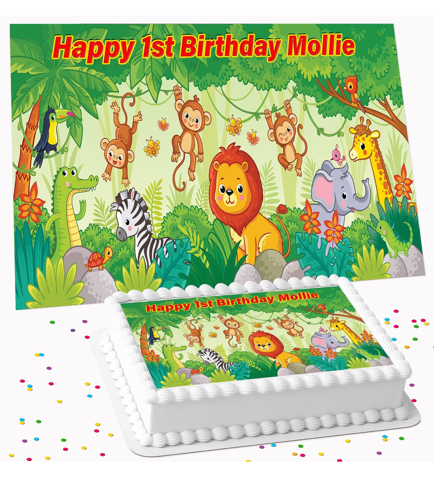 JUNGLE ANIMALS BIRTHDAY PERSONALISED PARTY ICING COSTCO CAKE TOPPER R1-237 - Buy Online on GoSupps.com