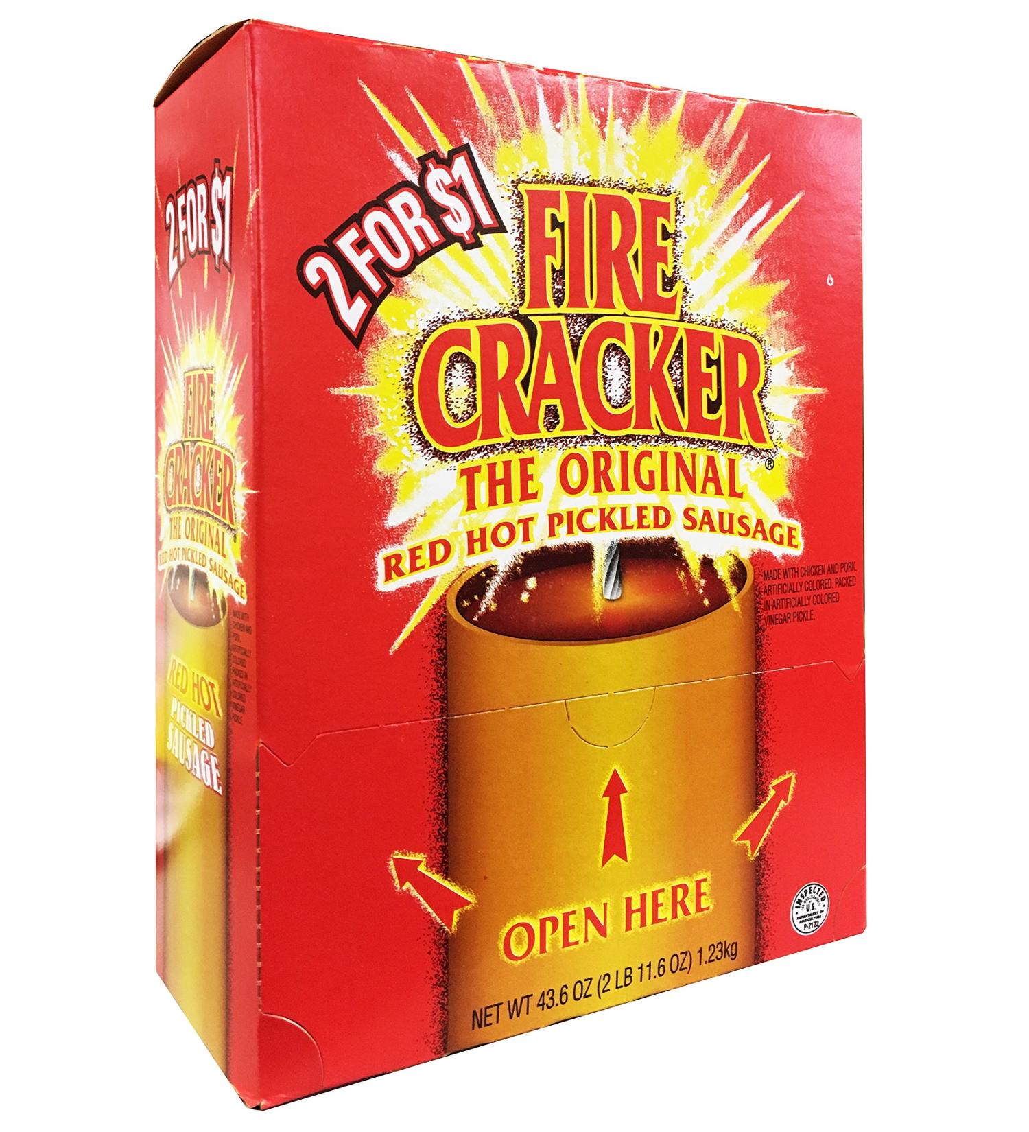 Penrose Fire Cracker Original Red Hot Pickled Sausage - Mouthwatering Flavor, Ready to Eat - Box of 50 Sachet