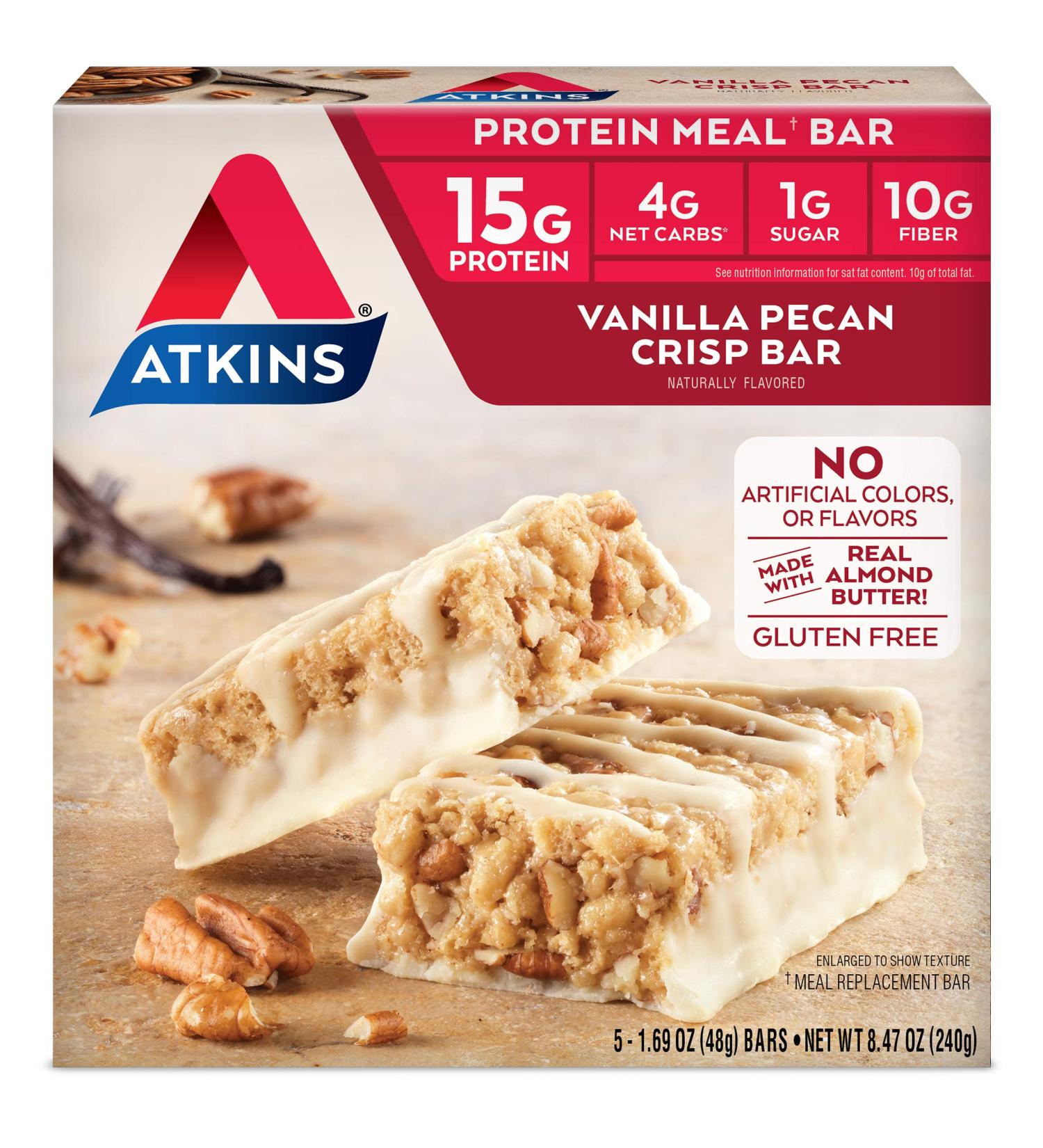 Atkins Vanilla Pecan Crisp Protein Meal Bar - Keto Friendly (5 Count) - Buy Online on GoSupps.com