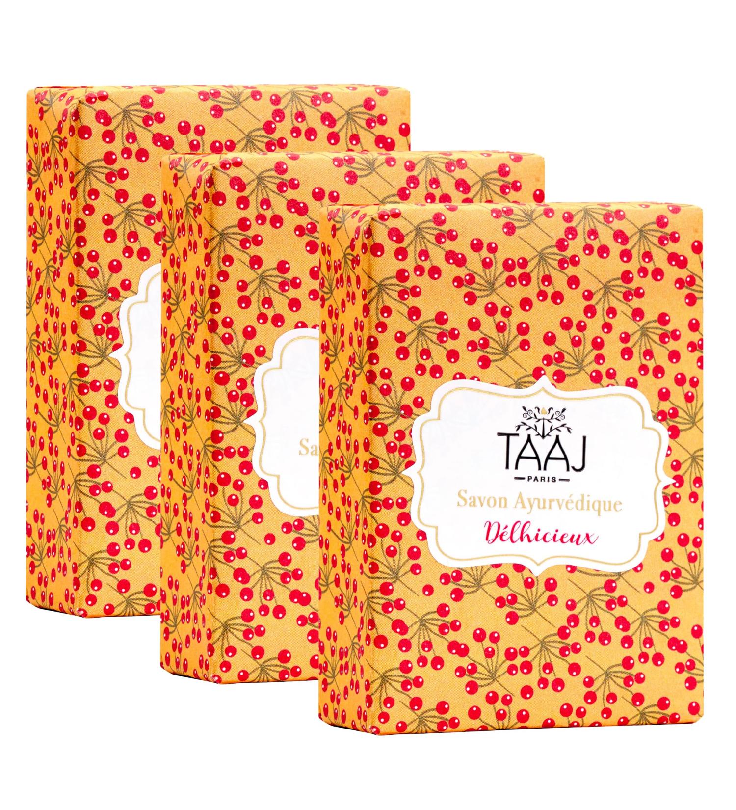 TAAJ | Delhicieux Ayurvedic Soap | Gently Cleanses the Skin | Maintains the Natural Balance of the Skin | The Skin is Soft and Supple | Made in France | Vegan | CrueltyFree | Lot of 3x100GR - Buy Online on GoSupps.com