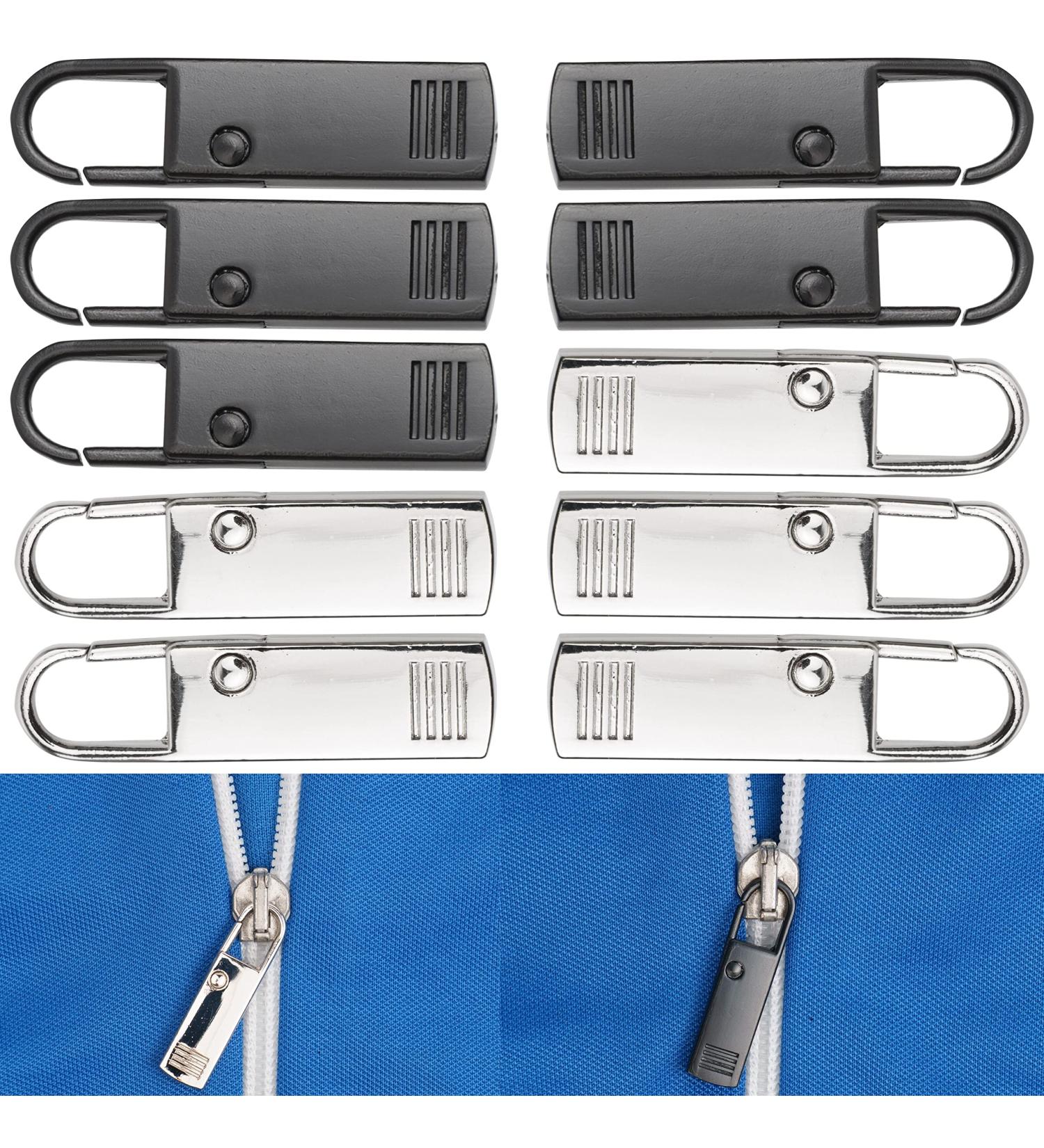 10-Pack Metal Zipper Pendants - Black & Silver Replacement Zippers for Coats Suitcases Jeans & Bags - Buy Online on GoSupps.com