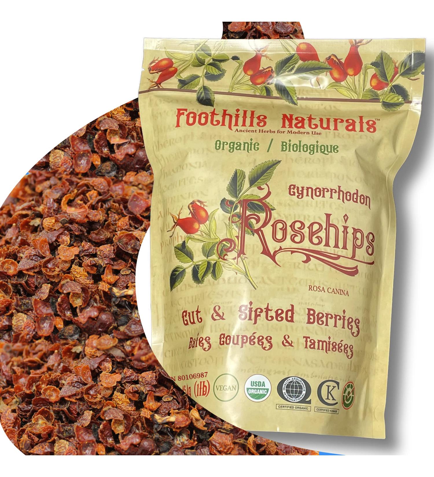 Foothills Naturals Rosehips Organic Cut Seedless - 1 Pound (454 Grams) for Tea Tonic Gourmet Cooking - Buy Online on GoSupps.com