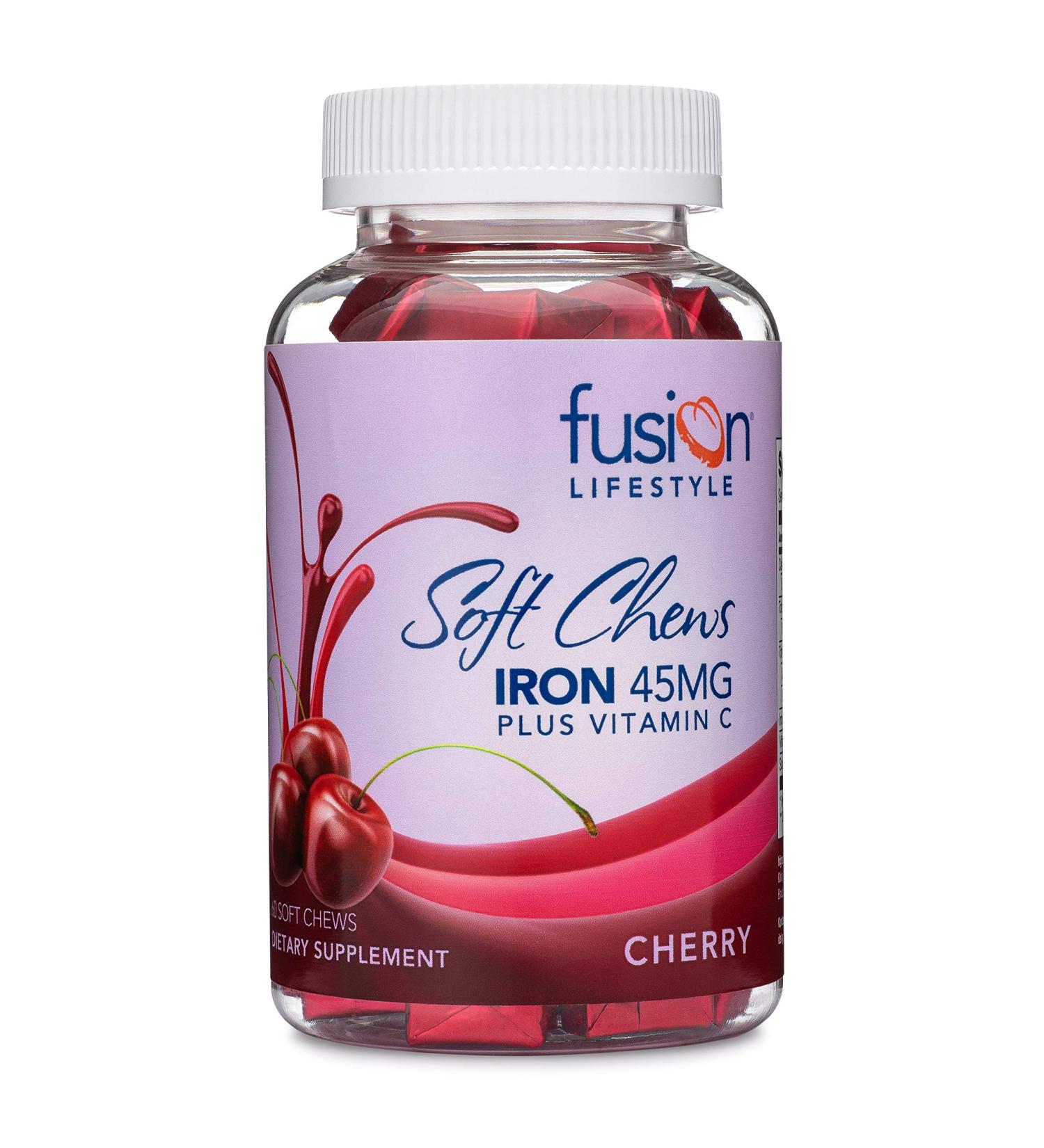 Fusion Lifestyle Iron Supplement - Cherry Flavored Soft Chews with Vitamin C for Iron Deficiency - 60 Count (2 Month Supply) - for Women and Men - Buy Online on GoSupps.com