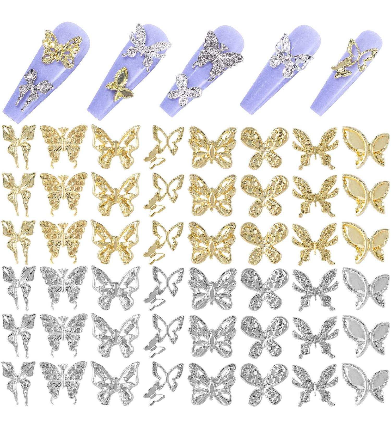 PAGOW 48 Pcs 3D Butterfly Nail Charms Crystals Rhinestones for Women Girl Nail Art DIY - Buy Online on GoSupps.com