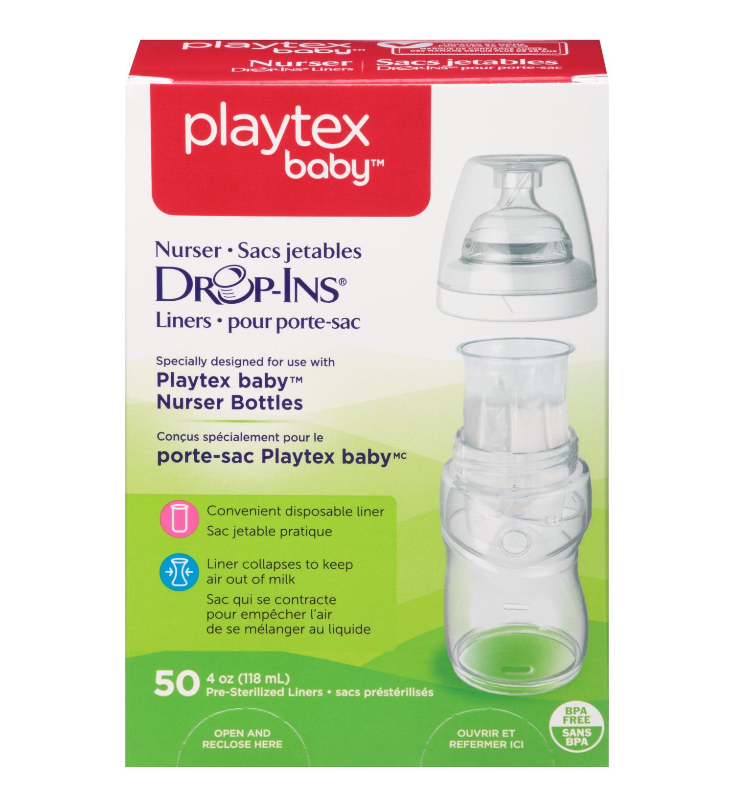 Playtex Baby Nurser Bottles Drop-Ins Recyclable Liners 4 Oz 50 Count- Pre-Sterilized Disposable Liners - Buy Online on GoSupps.com