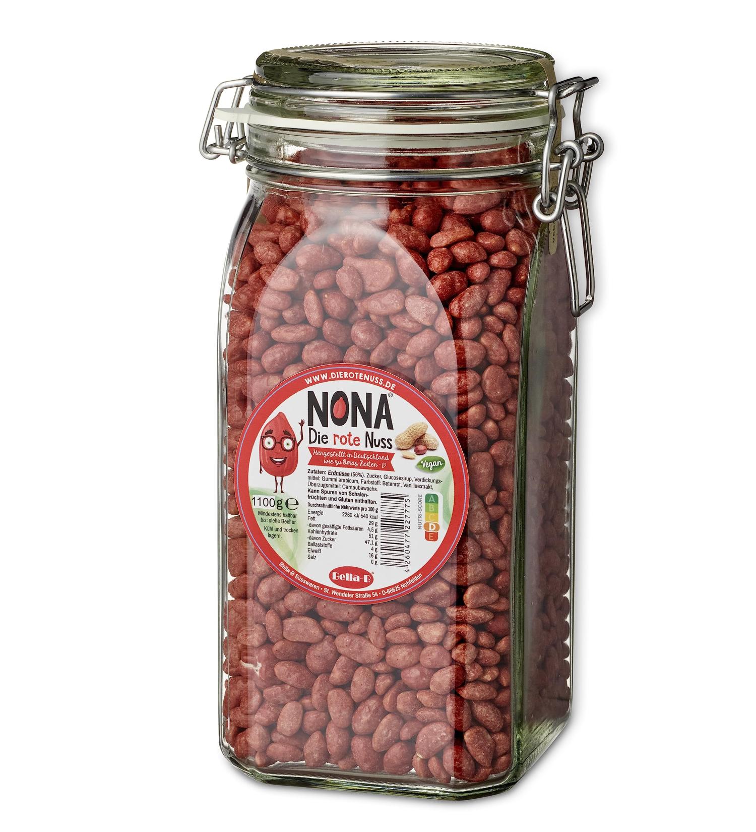 Nona Red Nuts - 1100g Roasted Peanuts in Mason Jar | Sweet Red Sugar Coated Party Snack | Unique German Delicacy - Buy Online on GoSupps.com