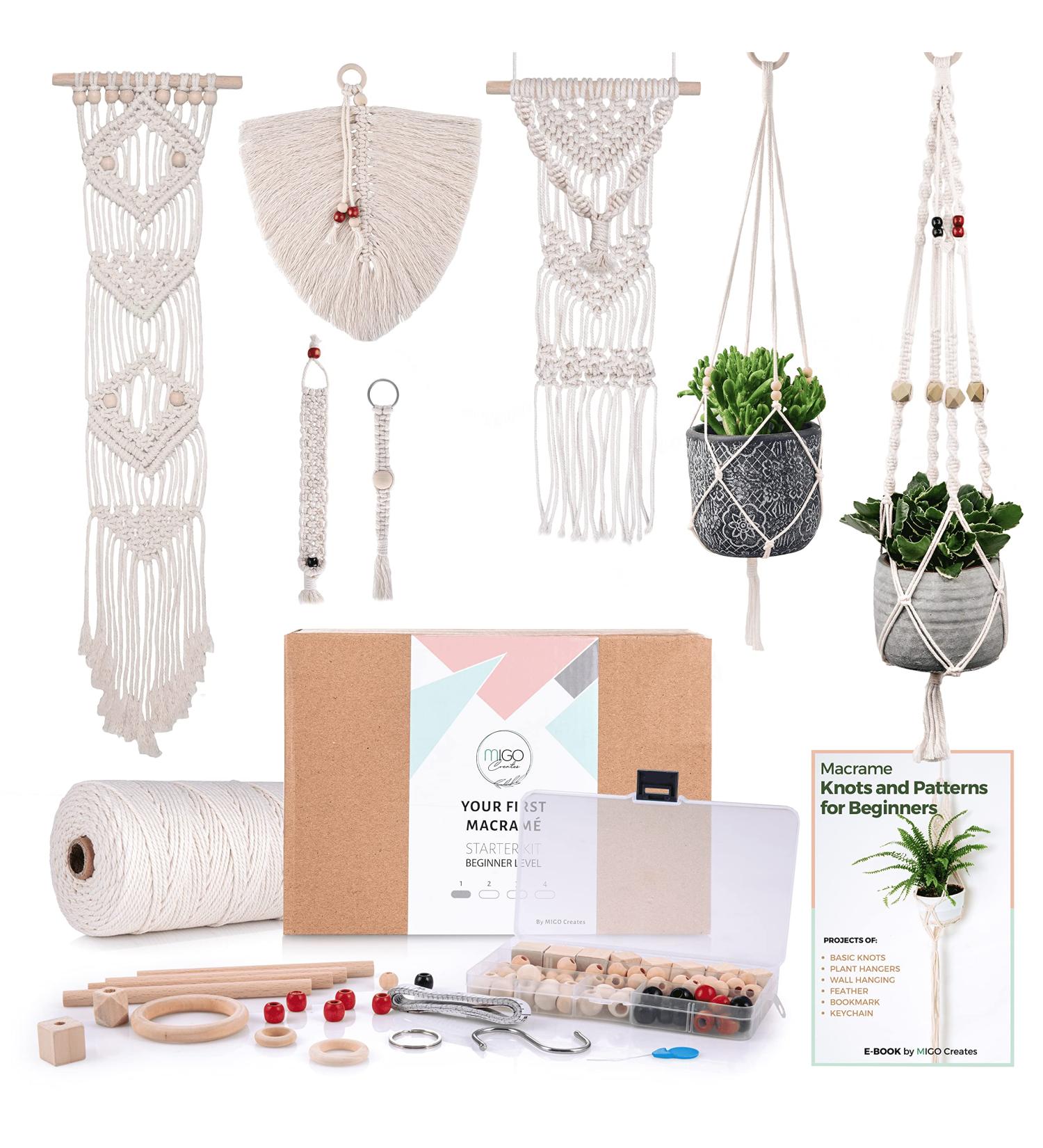 MIGO Macrame Kit for Adults Beginners - 126pcs Supplies, 165 Yards Cotton Cord, Ebook Tutorial for 7 Projects - Buy Online on GoSupps.com
