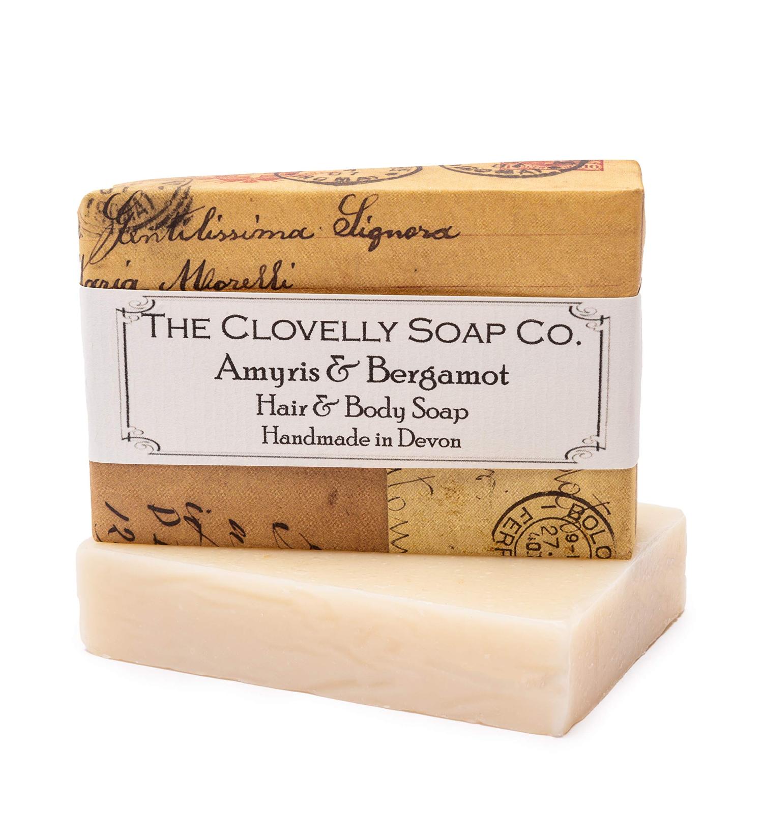 Clovelly Soap Co Natural Handmade Men's Hair & Body Soap Bar with Amyris (West Indian Sandalwood) & Bergamot for all Skin Types 100g - Buy Online on GoSupps.com