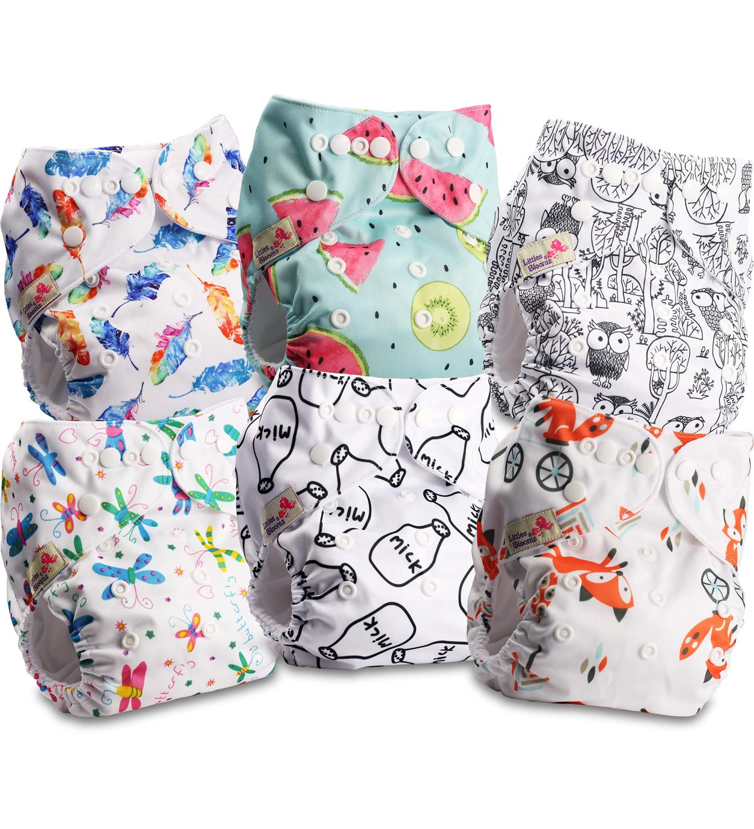 Littles and Bloomz Baby Reusable Pocket Cloth Diapers - Standard Popper Design (6 Pack) - Buy Online on GoSupps.com