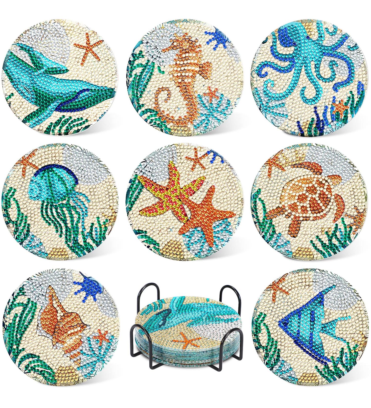 UPINS 8Pcs Diamond Painting Coasters - Ocean Theme DIY Life Coaster Kit for Adults and Kids - Buy Online on GoSupps.com
