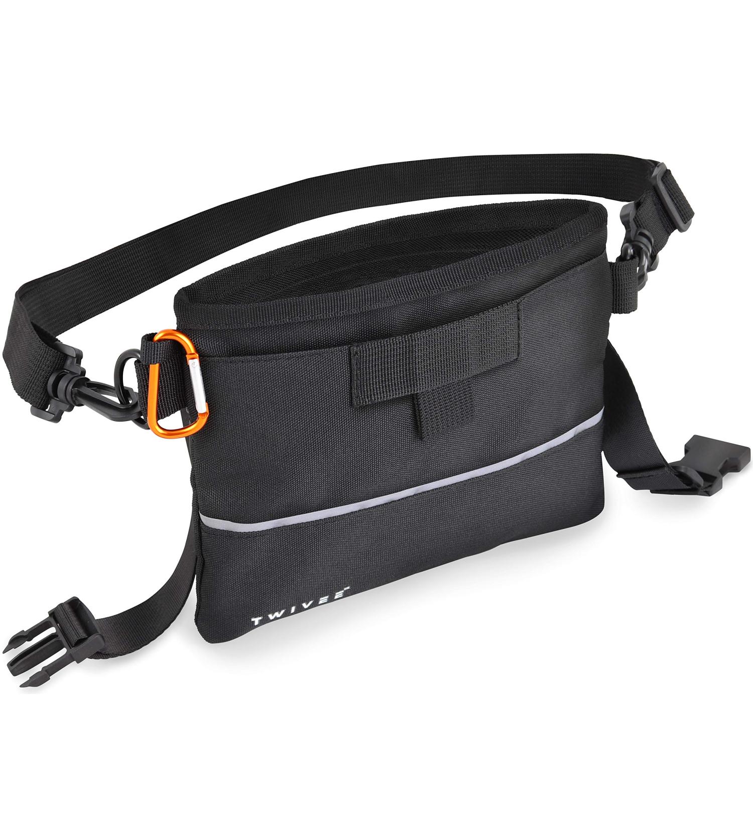 Twive Treats for Dogs - One-Handed Snap Lock Food Bags with Removable Inner Pocket | Dog Training Feed Bag with Carabiner - Black - Buy Online on GoSupps.com