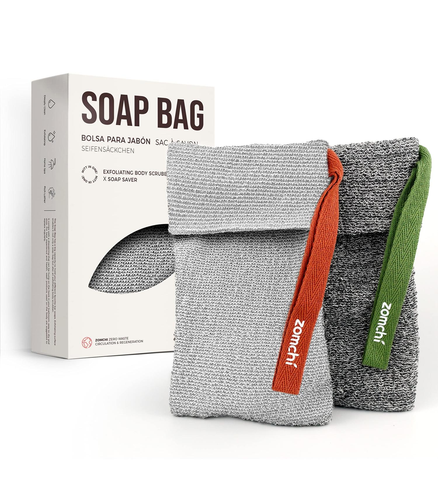 ZOMCHI 2-Piece Soap Pouch Set for Shower | Exfoliating Body Scrubber Sponge | Premium Soap Saver Pocket | Light Gray + Dark Gray - Buy Online on GoSupps.com
