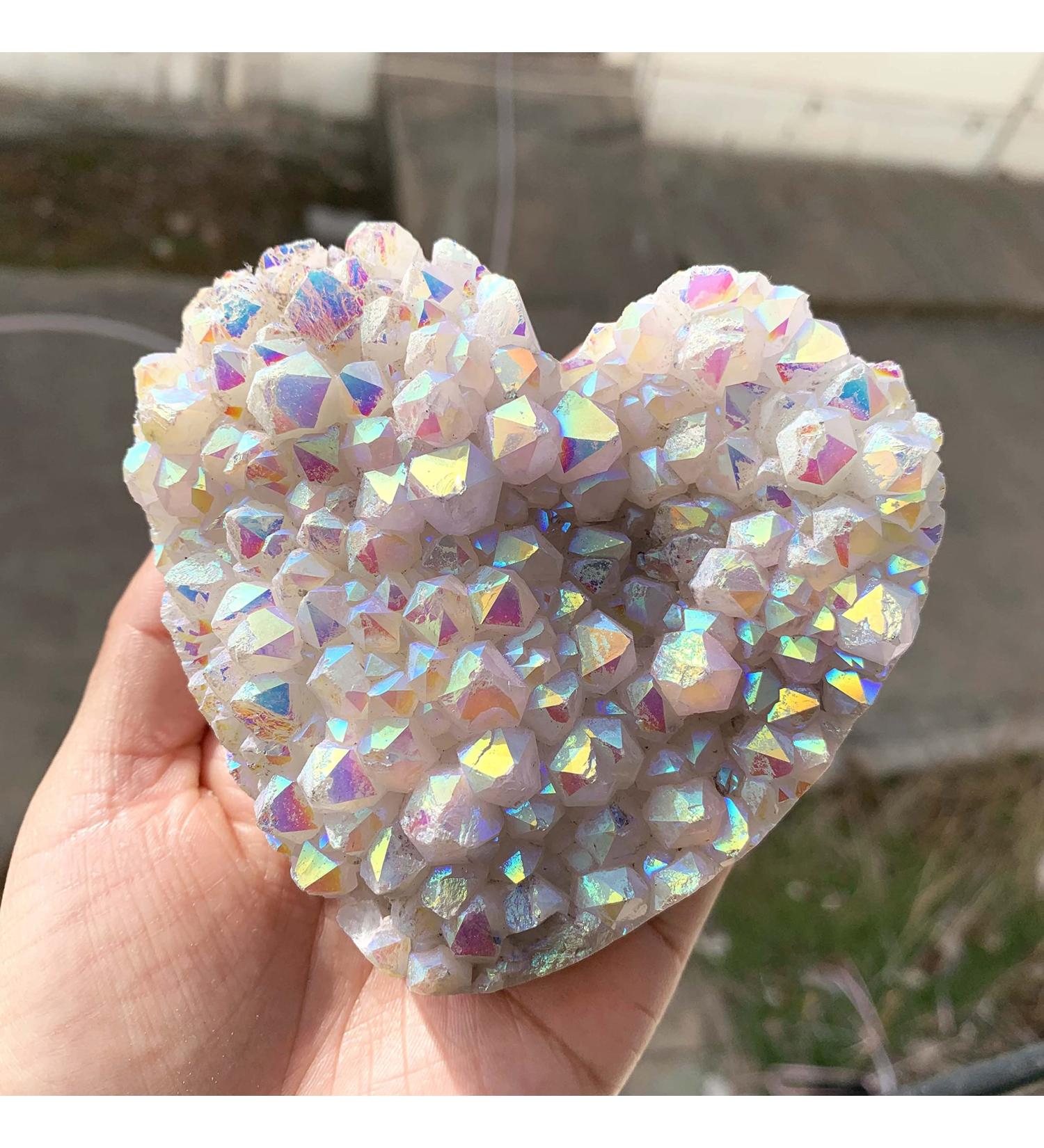 Room Decoration Gemstones for Decoration Natural Rainbow Aura Cluster Hearts Raw Crystal Cluster Heart Shape for Decoration Aura Crystal (Size : 550-600g) - Buy Online on GoSupps.com