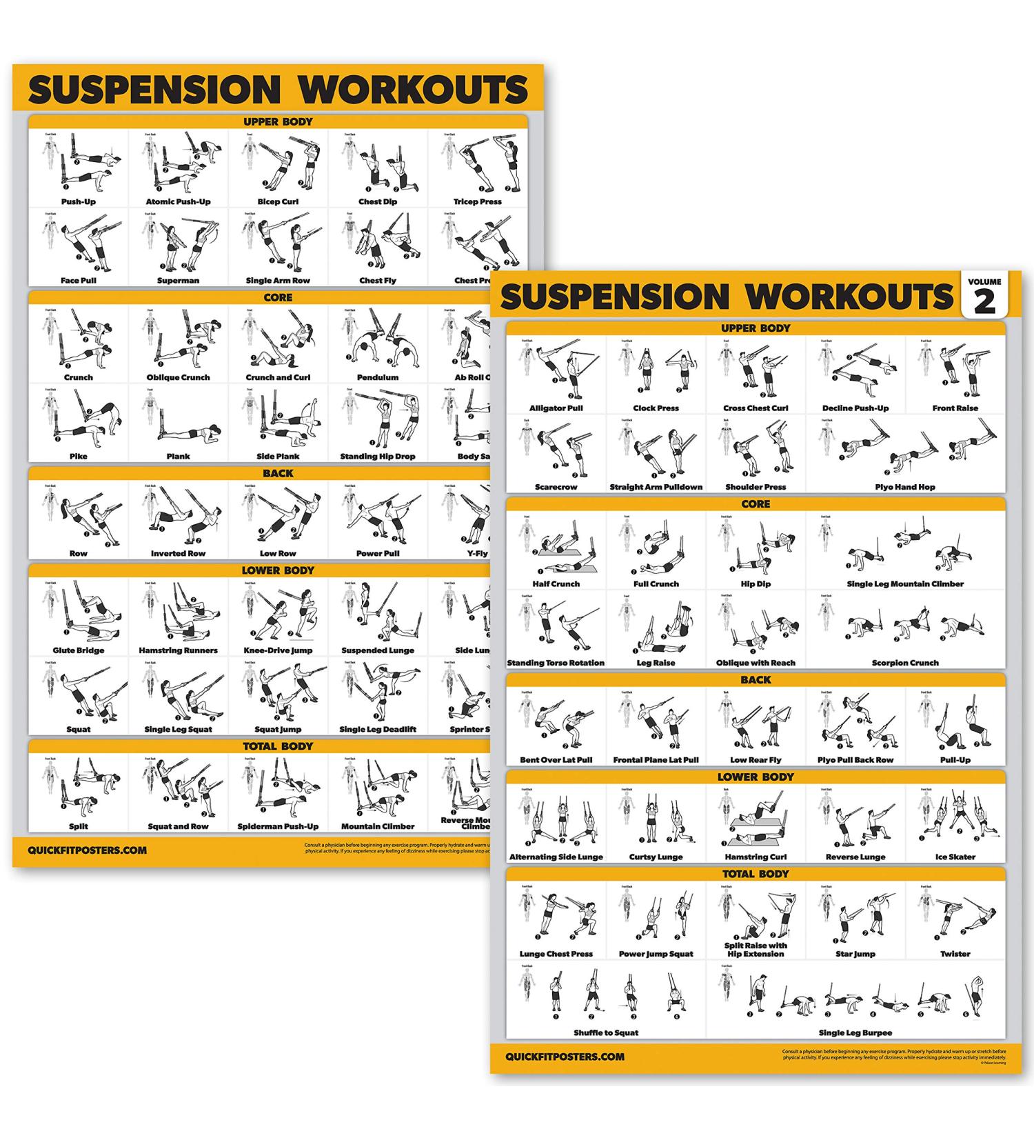 QuickFit 2 Pack Suspension Workout Posters - Volume 1 & 2 - Laminated Exercise Charts - 18 x 27 & 18 x 24 - Buy Online on GoSupps.com