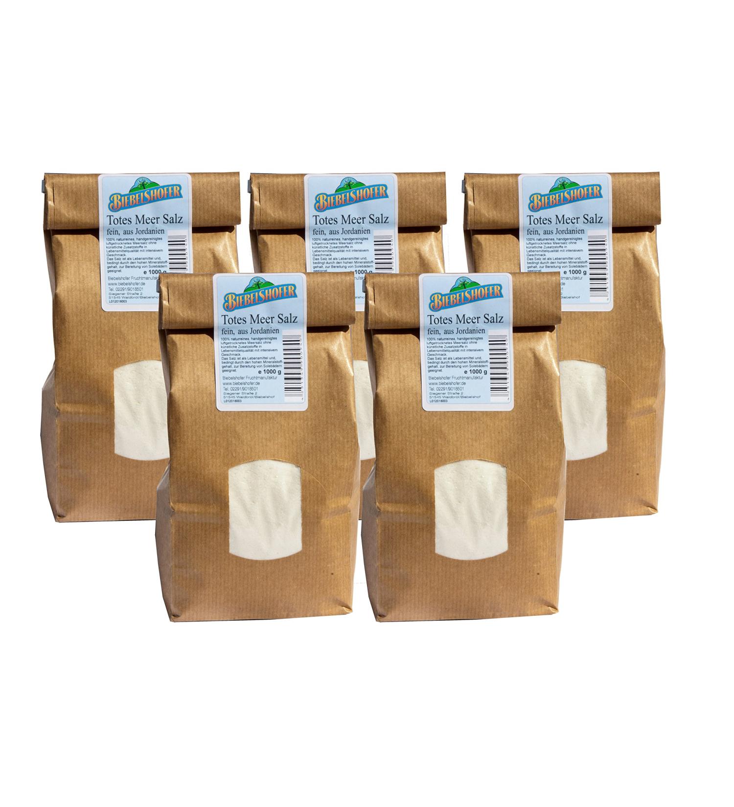 Dead Sea salt fine 5 kg natural as table salt or bath salt/brine bath from Jordan 1 kg (pack of 5)