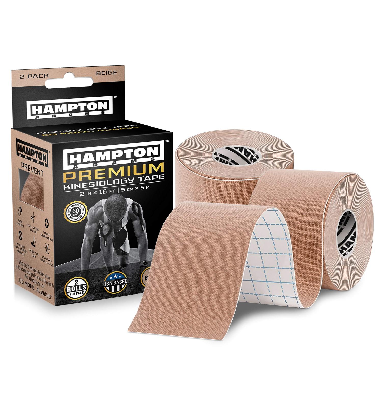Hampton Adams Premium Kinesiology Tape (2 Pack) | Supports Muscles, Knees, Shoulders & Plantar Fasciitis | Waterproof & Hypoallergenic | Beige Uncut Tape - 2 Count - Buy Online on GoSupps.com