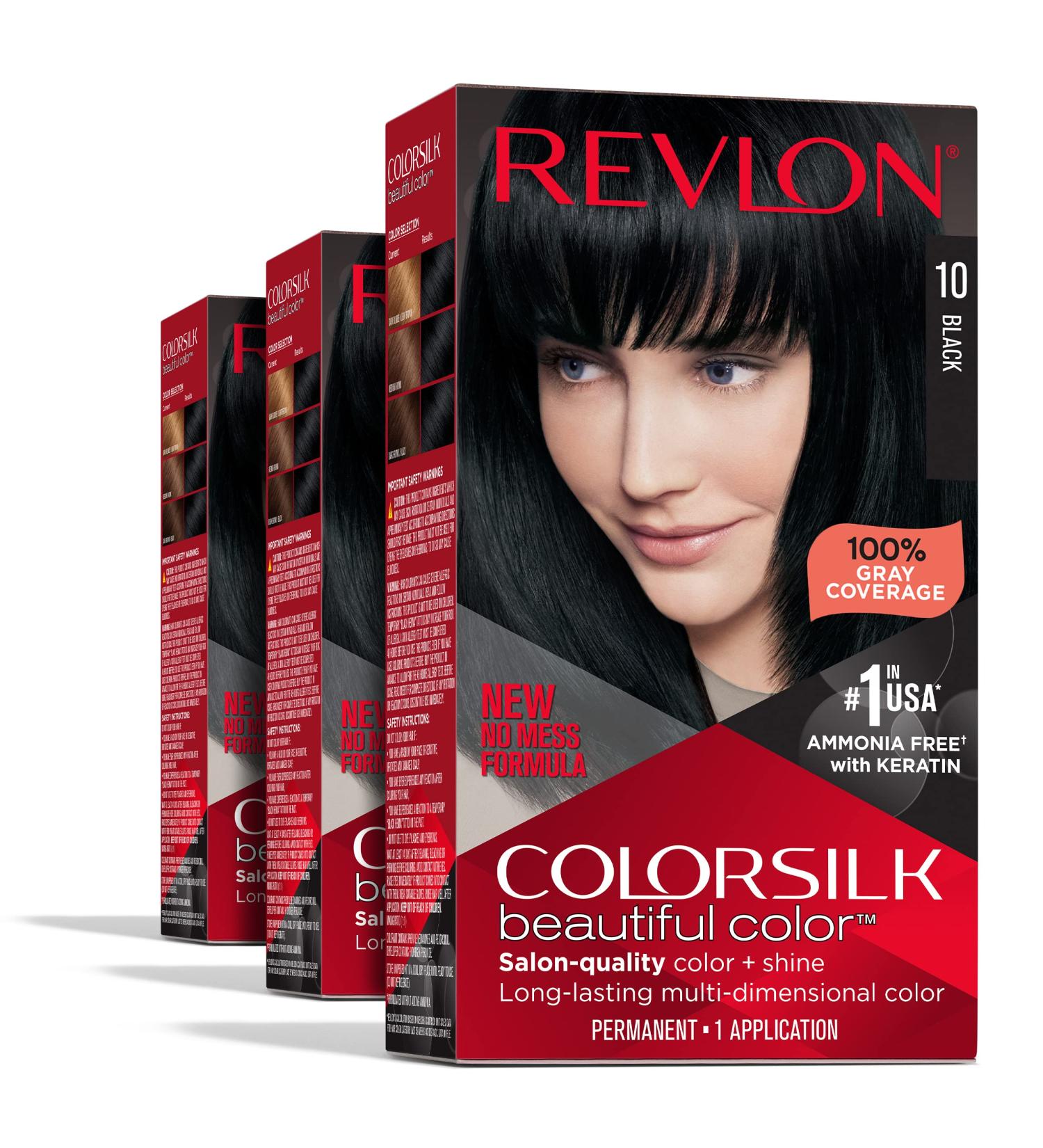 Revlon Colorsilk Permanent Black Hair Dye | 100% Gray Coverage | Ammonia-Free | Keratin & Amino Acids | Pack of 3 - Buy Online on GoSupps.com