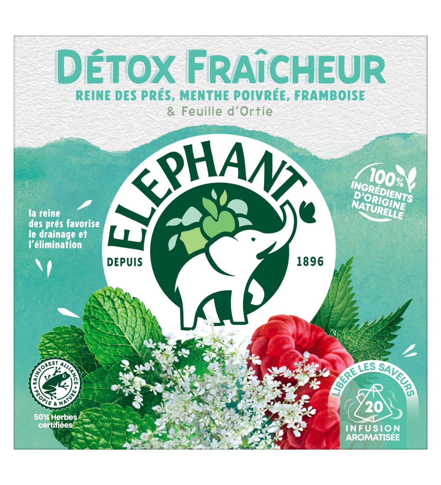 Elephant Fresh Detox Infusion Meadowsweet Flavor Peppermint and Raspberry 100% Natural Ingredients 2 - Buy Online on GoSupps.com