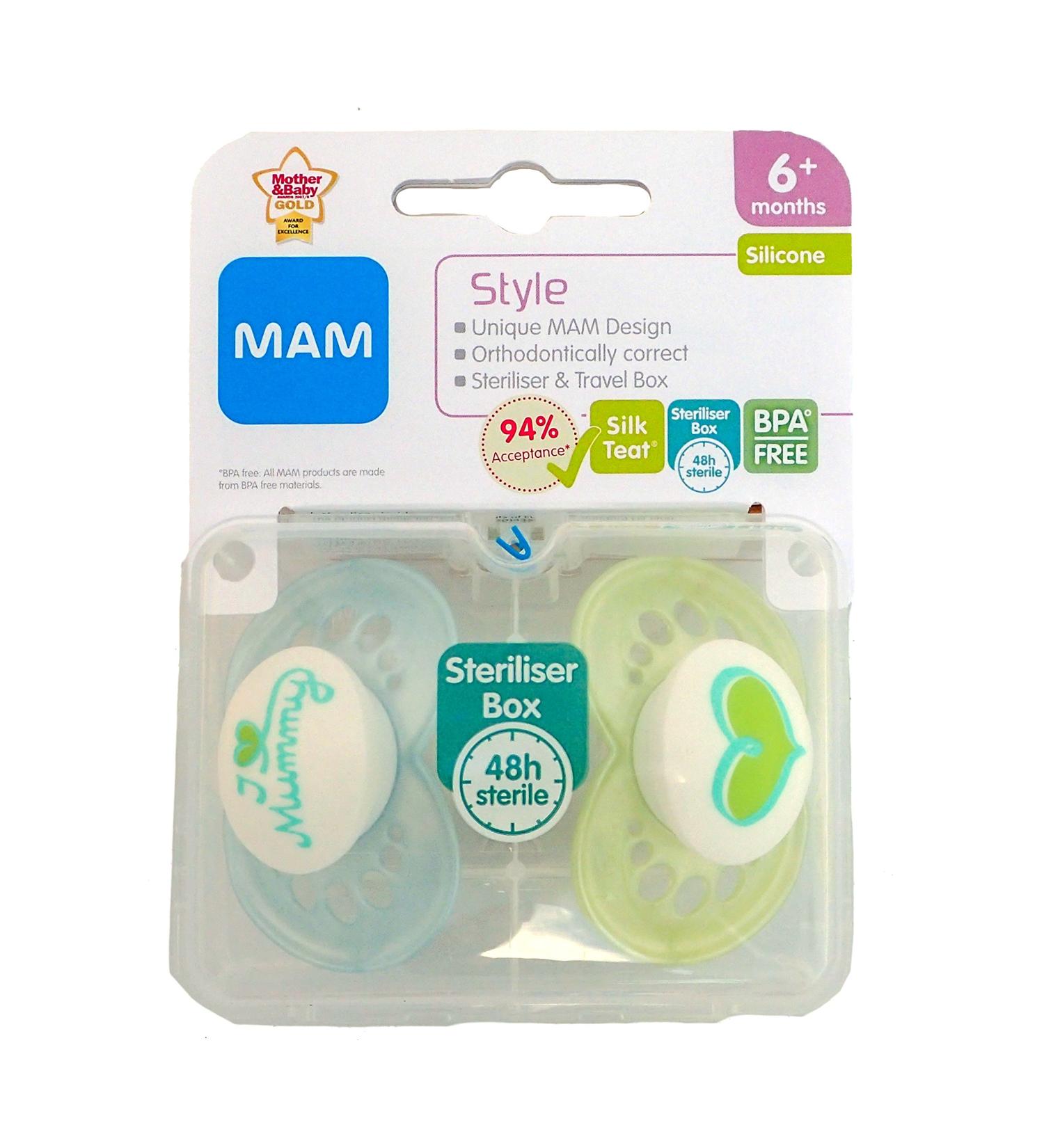 MAM Style - 2 x pacifiers 'I Love Mummy' 6m+ (blue/green)