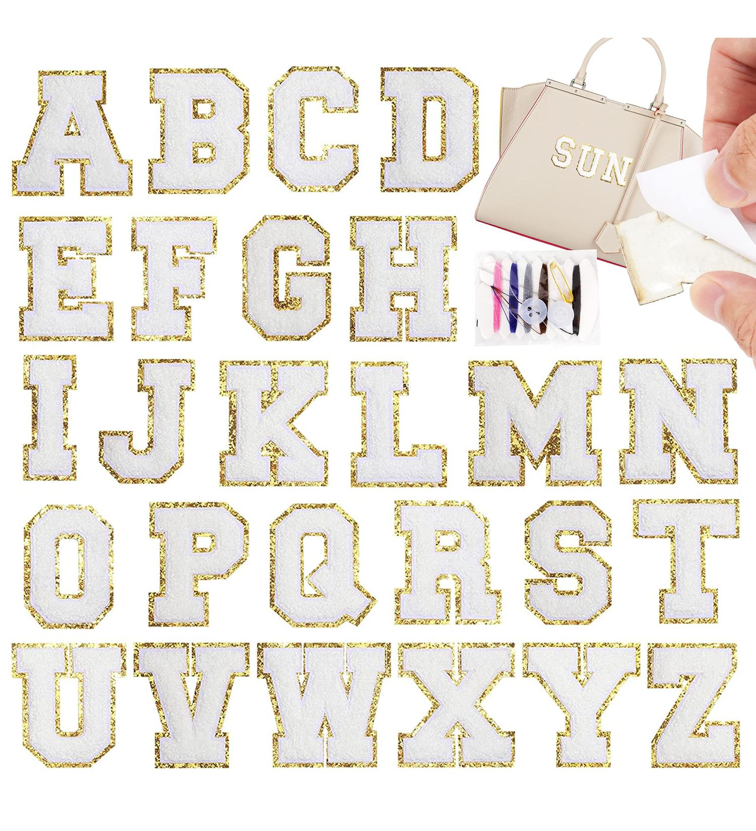 White Letter Chenille Patches - 26PCS Self-Adhesive Iron on Letters, Varsity Alphabet Embroidered Applique for Clothing and Accessories - Buy Online on GoSupps.com