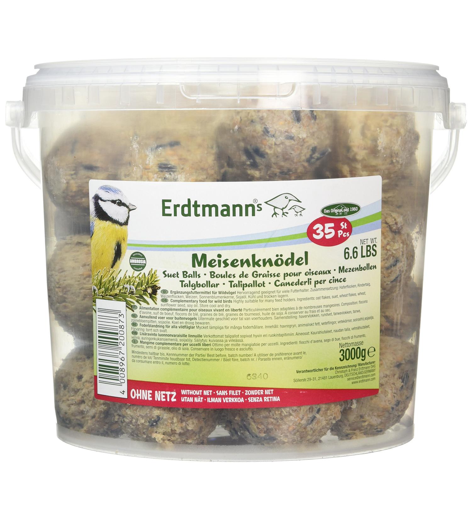 Erdtmanns 35 Fat Balls in Bucket - 3 kg Bird Feed for Garden - No Net - International Shipping Available - Buy Online on GoSupps.com