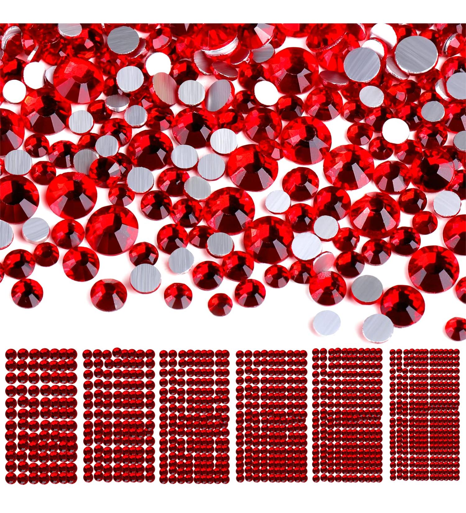 Teenitor Red Rhinestones for Nails - 8640 Flat Back Crystal Gems in 6 Mixed Sizes for Crafts, Nail Art, Face, and Jewelry - Buy Online on GoSupps.com