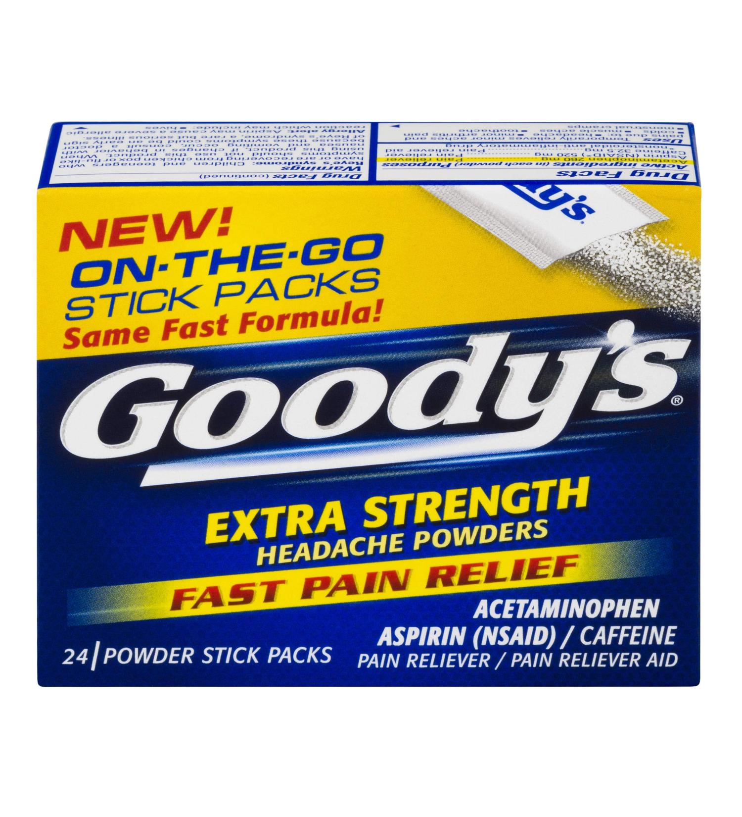 Goody's Extra Strength Powders | Fast Pain Relief | Aspirin & Caffeine | 24 Count | 2 Pack - Buy Online on GoSupps.com