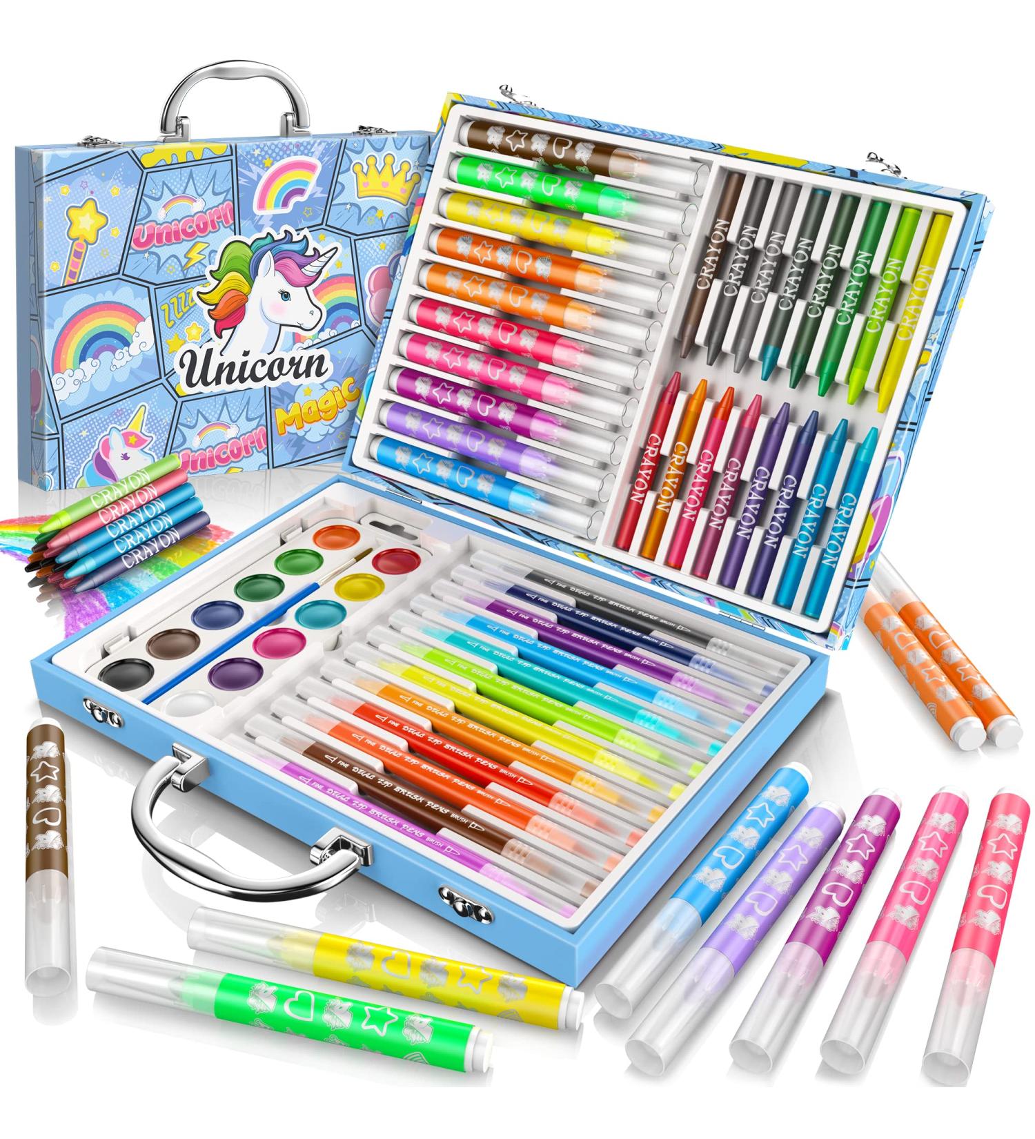 Unicorn Art Case Set for Girls - Painting Drawing Coloring Kit with Washable Markers, Pens, and Crayons - Ideal Gift for Kids - Blue - Buy Online on GoSupps.com