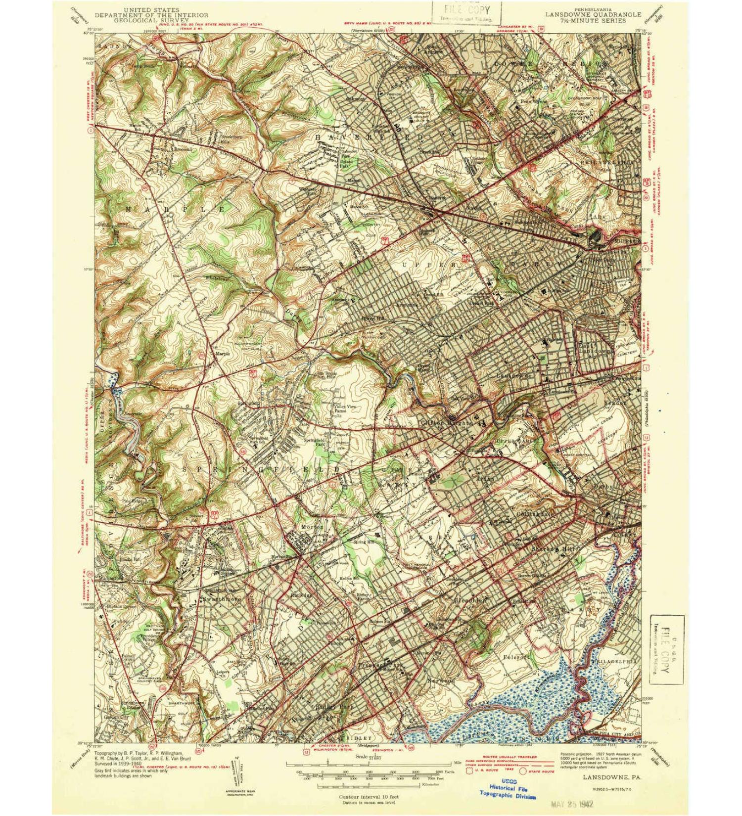 YellowMaps Lansdowne PA topo map, 1:31680 Scale, 7.5 X 7.5 Minute, Historical, 1942, 19.8 x 15.5 in Regular Paper