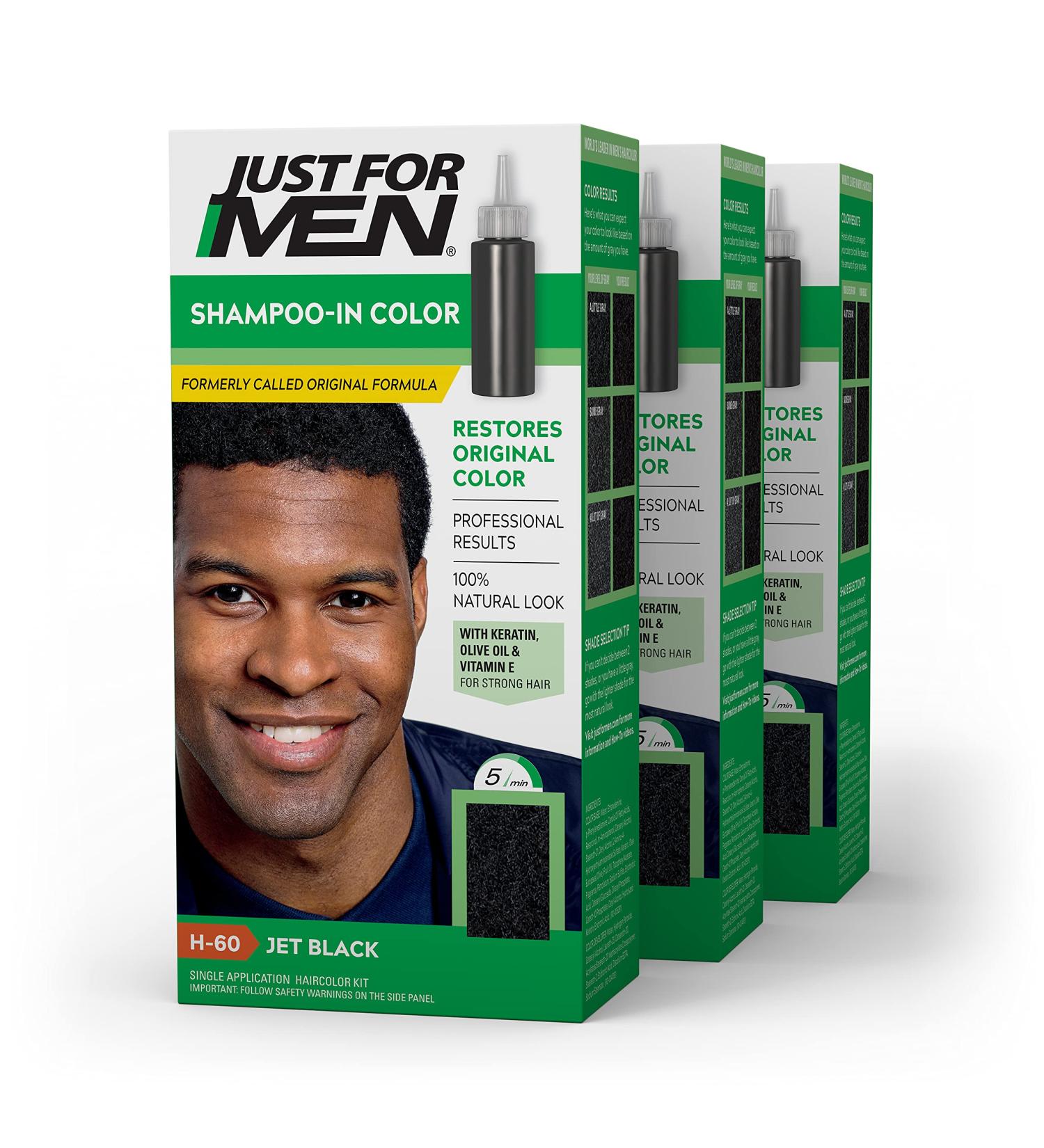 Just For Men Shampoo-In Color (Formerly Original Formula) - Pack of 3 Jet Black H-60 with Keratin and Vitamin E for Stronger Hair - Buy Online on GoSupps.com
