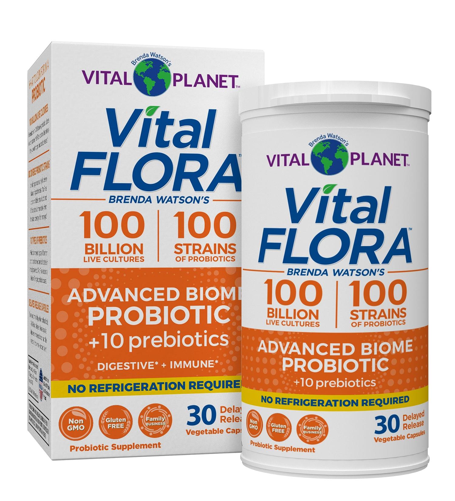Vital Planet - Vital Flora Advanced Probiotic 100 Billion CFU 100 Diverse Strains 10 Organic Prebiotics Immune Support Digestive Health Shelf Stable Probiotics for Women and Men 30 Capsules - Buy Online on GoSupps.com