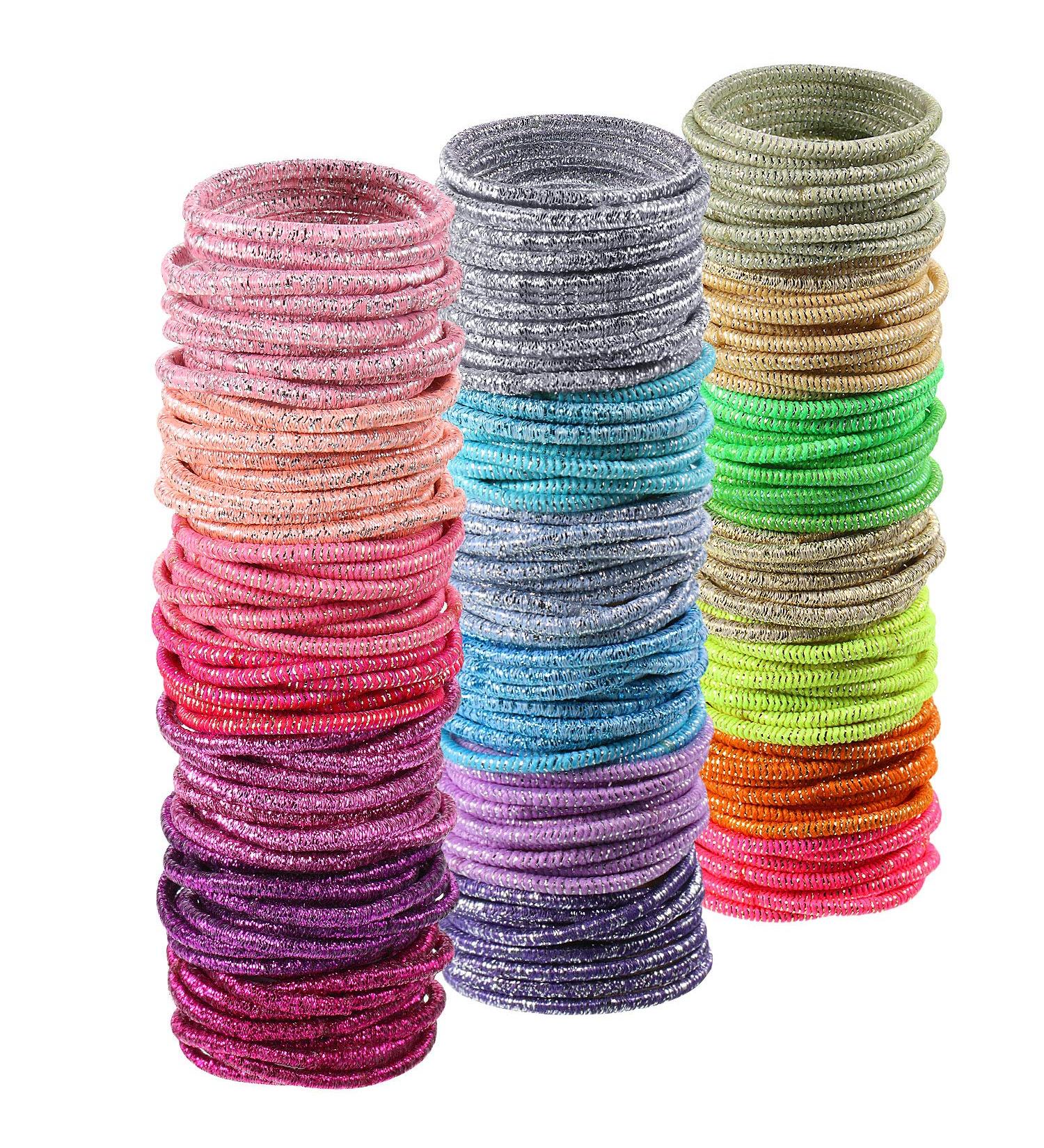 200 Glitter Multicolor Hair Elastics Hair Ties - No-Metal Ponytail Holders & Bands - Buy Online on GoSupps.com