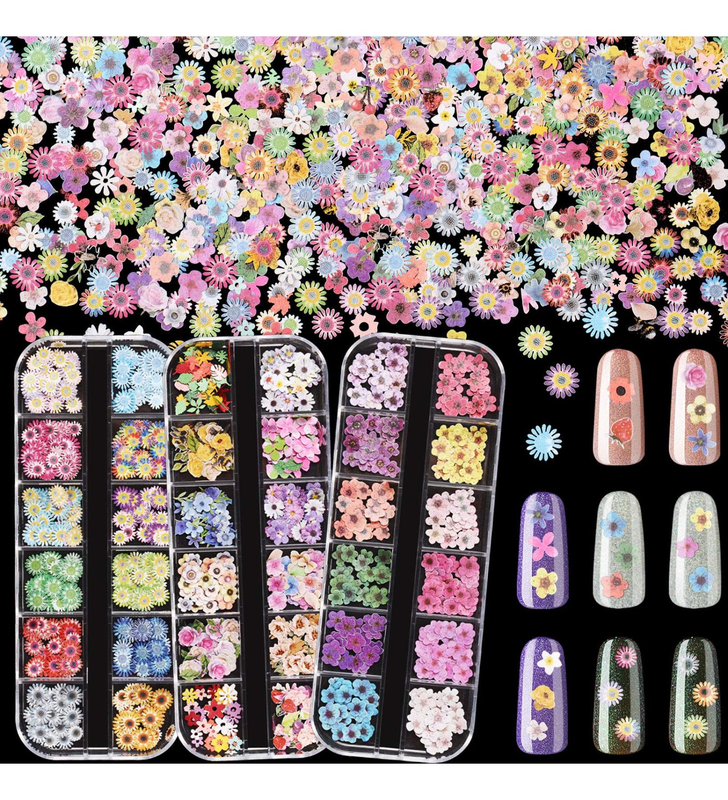 3 Boxes 36 Grids 3D Nail Flowers Stickers Decals Sequins for DIY Nail Art Decoration - Buy Online on GoSupps.com