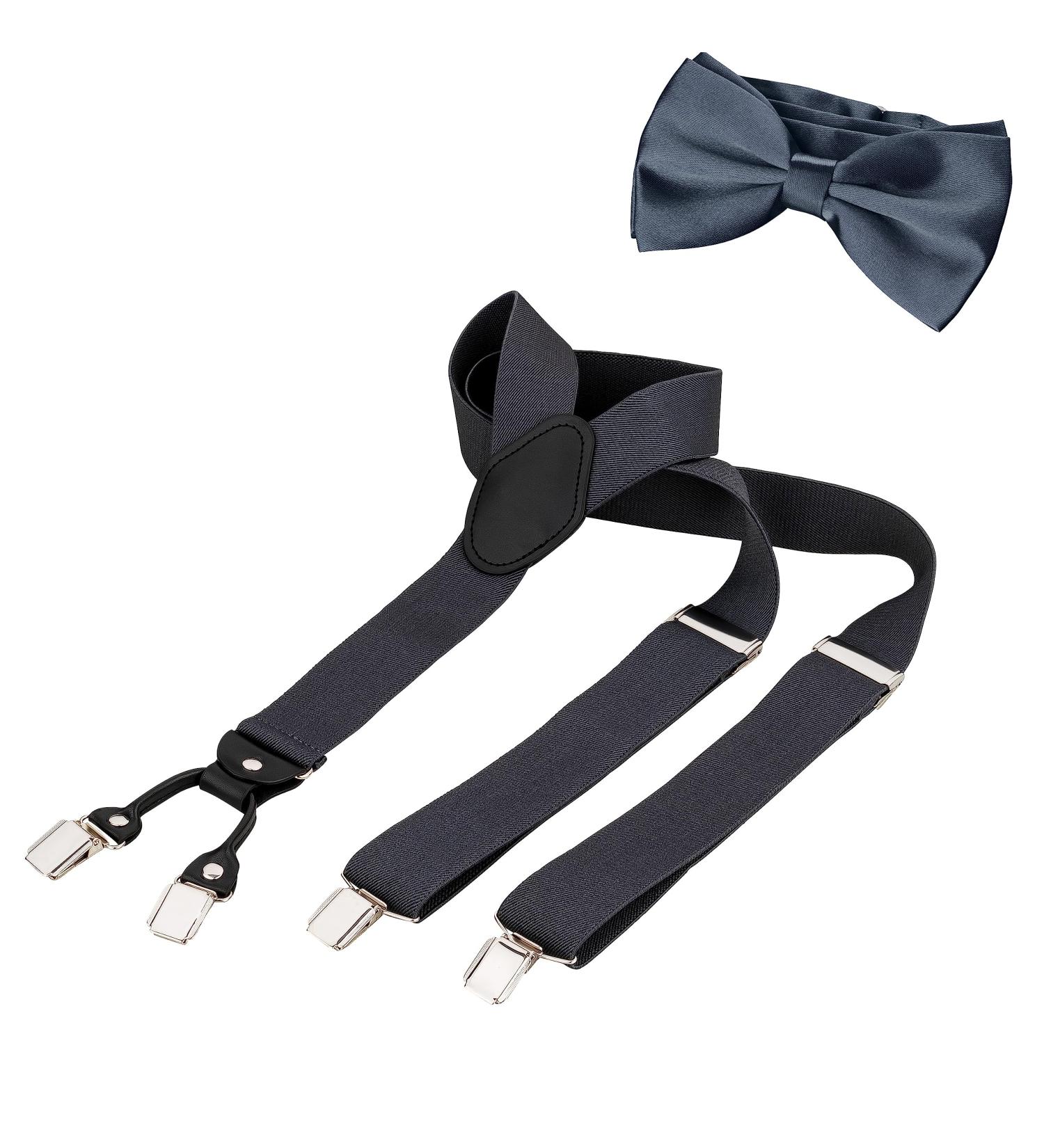BomGuard Men's Dark Grey Y-Shape Suspenders Bow Tie Set - 4 Strong Clips 3.5 cm Wide One Size - Perfect for Any Occasion - Buy Online on GoSupps.com